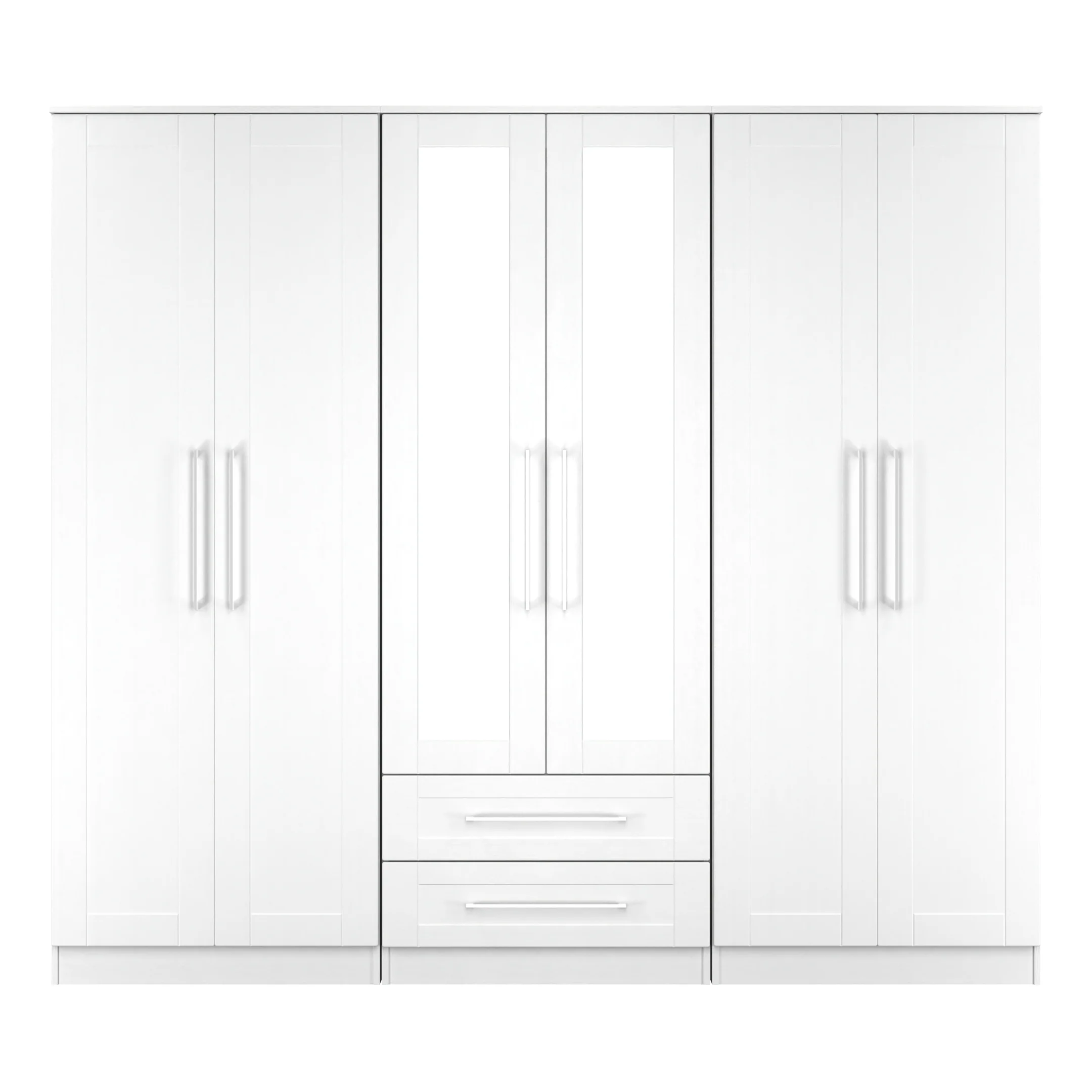 Malton Ready Assembled Tall 6 Door 2 Drawer 2 Mirror Wardrobe In White Ash - Image 2