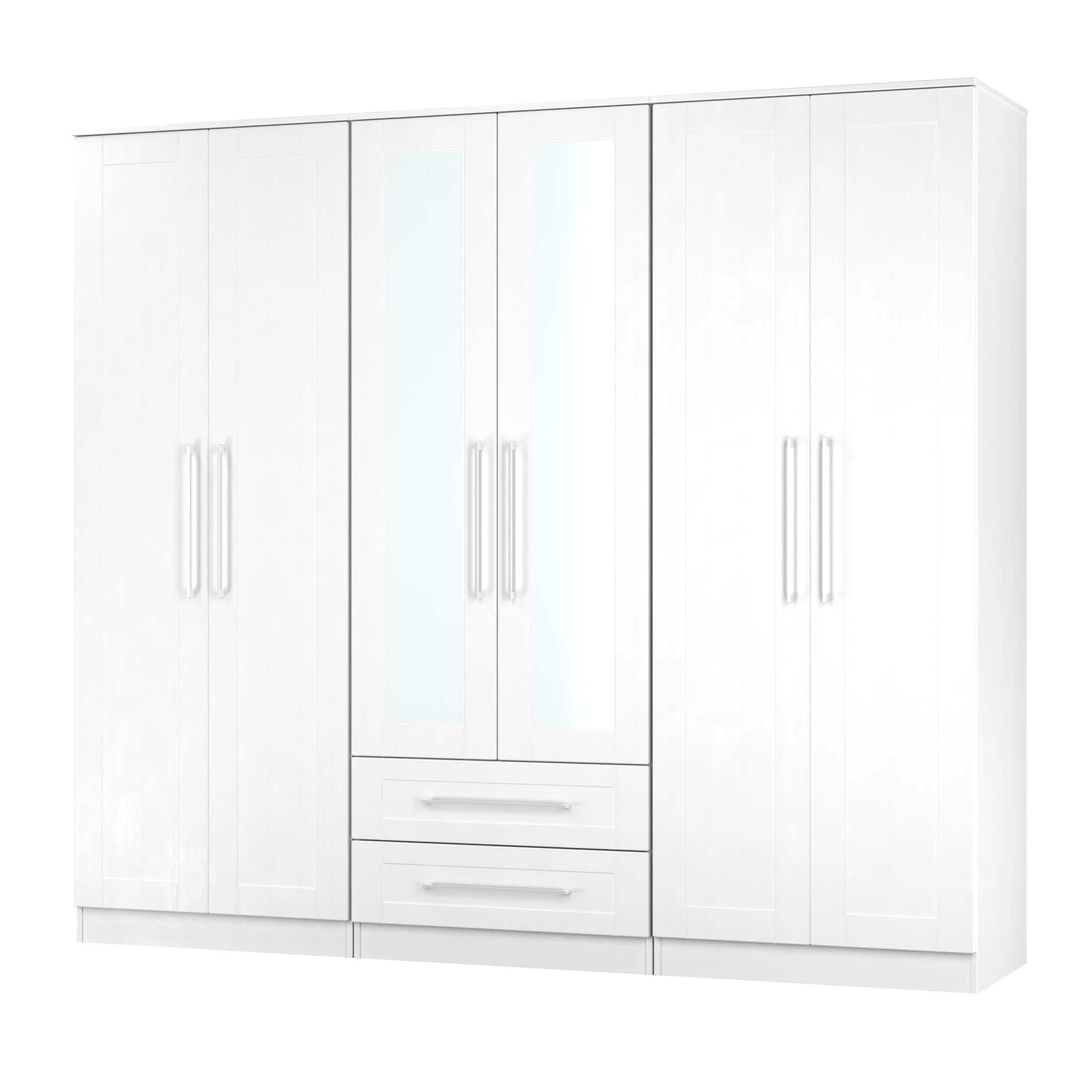 Malton Ready Assembled Tall 6 Door 2 Drawer 2 Mirror Wardrobe In White Ash - Image 4