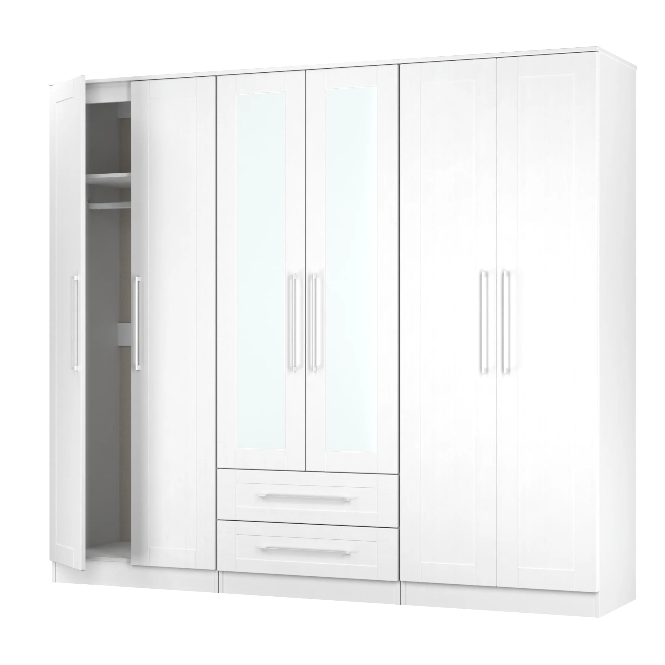 Malton Ready Assembled Tall 6 Door 2 Drawer 2 Mirror Wardrobe In White Ash - Image 6