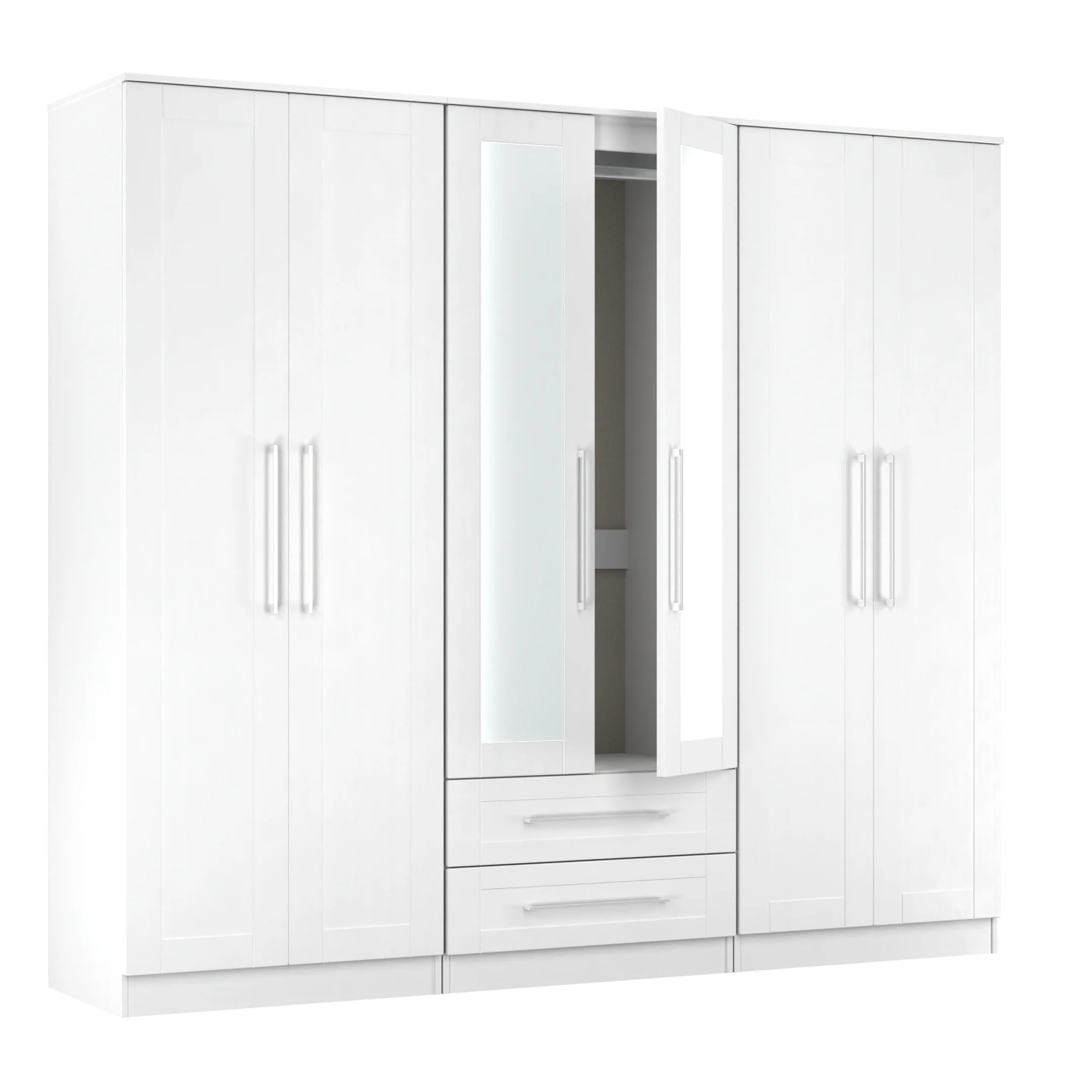 Malton Ready Assembled Tall 6 Door 2 Drawer 2 Mirror Wardrobe In White Ash - Image 7
