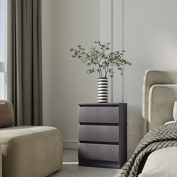 MALVERN 3 DRAWER BEDSIDE - GREY - Image 8