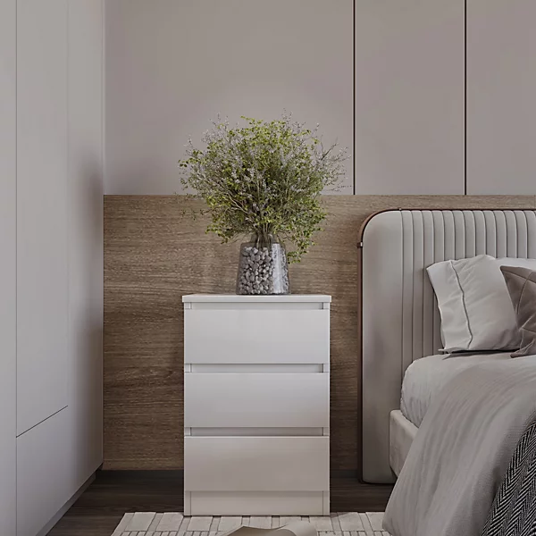 MALVERN 3 DRAWER BEDSIDE - WHITE - Image 6