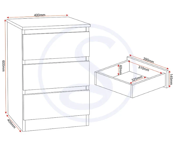 MALVERN 3 DRAWER BEDSIDE - WHITE - Image 7