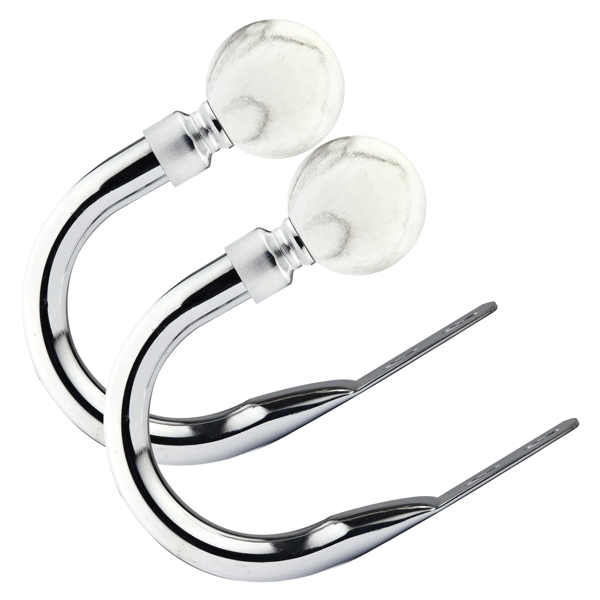 Marble - Pair of Holdaback Tiebacks with End Finials in Brushed Silver