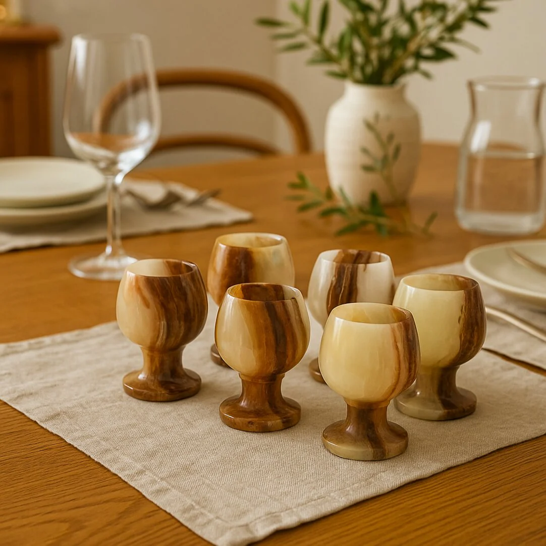 Marmore Set Of Six Onyx Shot or Liqueur Glasses - Image 4