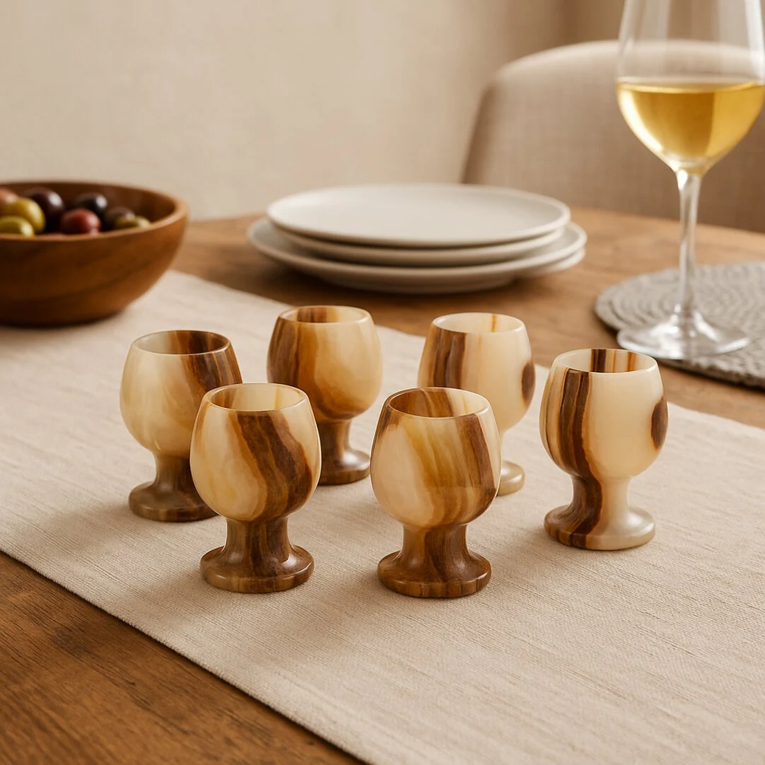 Marmore Set Of Six Onyx Shot or Liqueur Glasses - Image 5