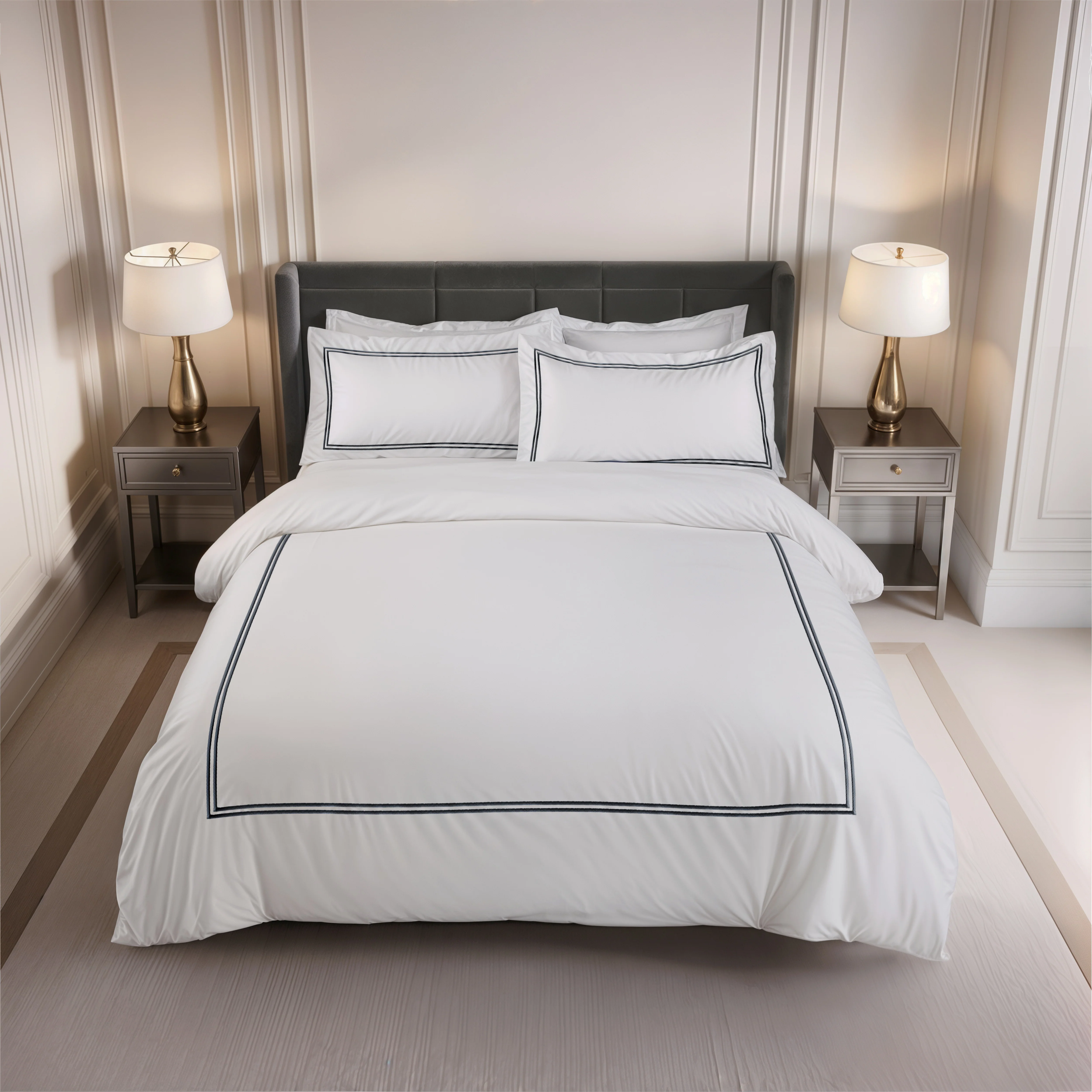 Mayfair - Embroidered Duvet Set With Oxford Pillowcase In Graphite - Double