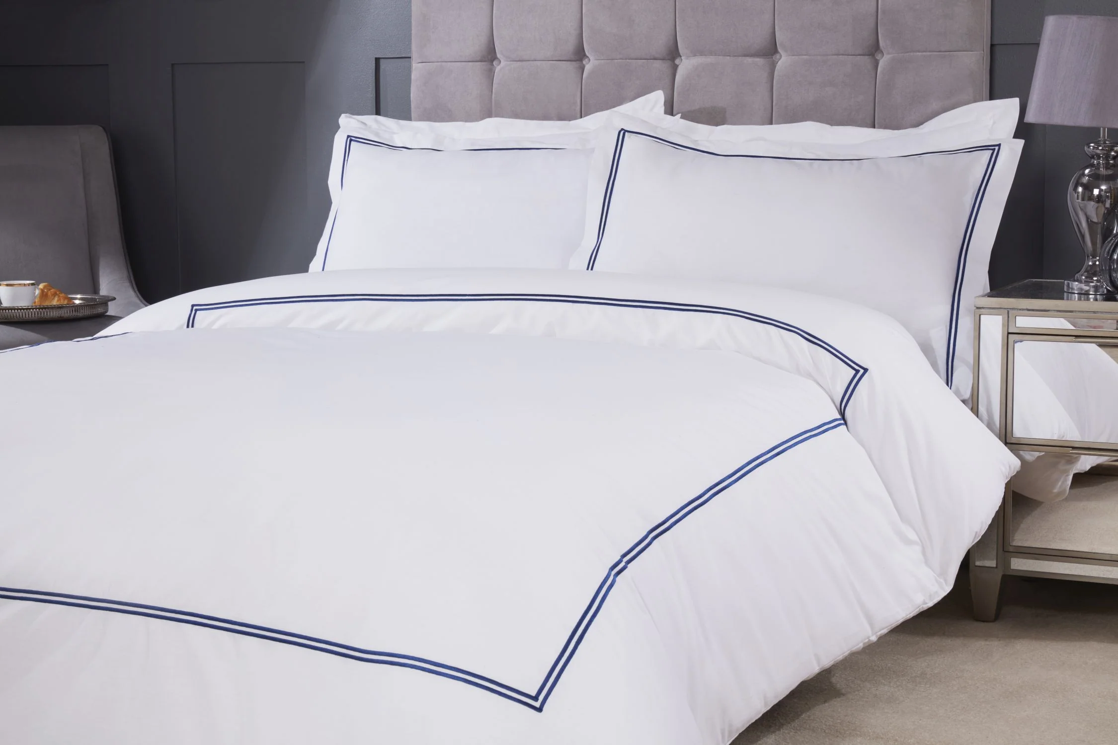 Mayfair - Embroidered Duvet Set With Oxford Pillowcase In Navy - Image 3