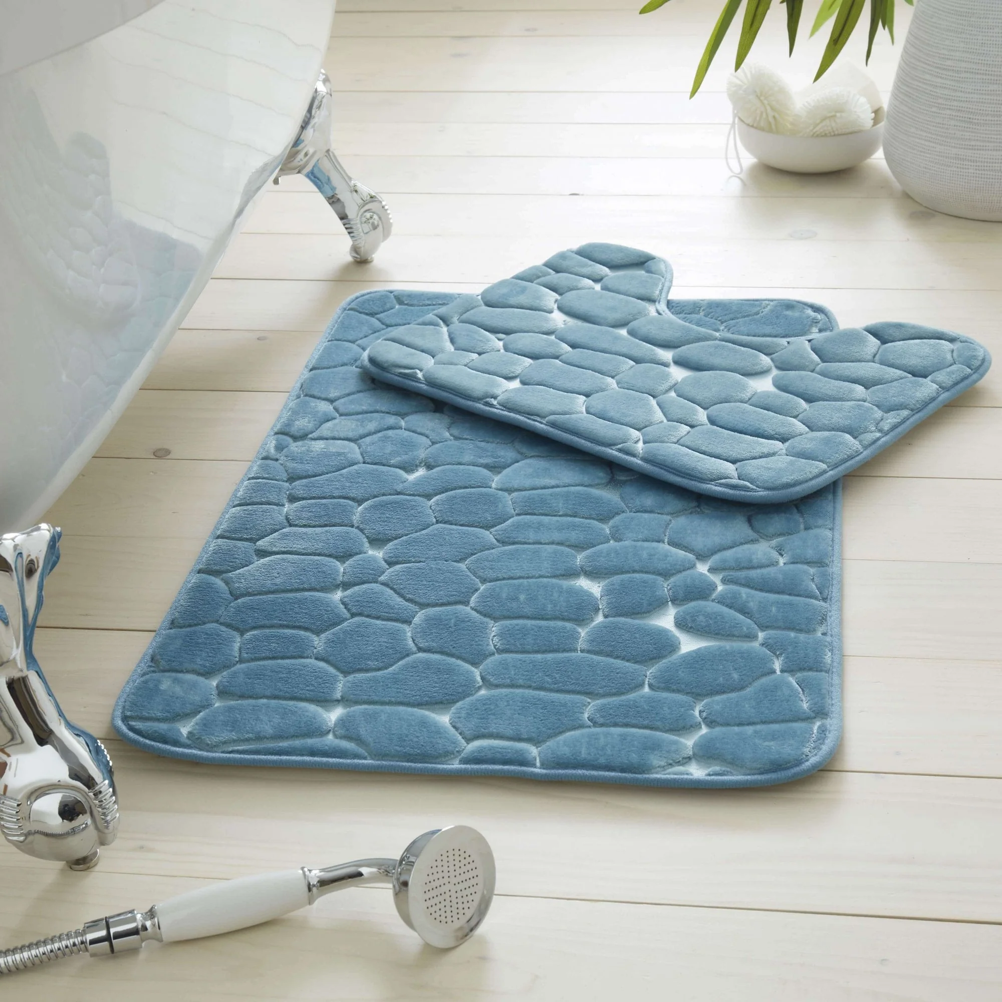 Memory Foam Pebble 2 Piece Bathroom Mat Set - Aqua