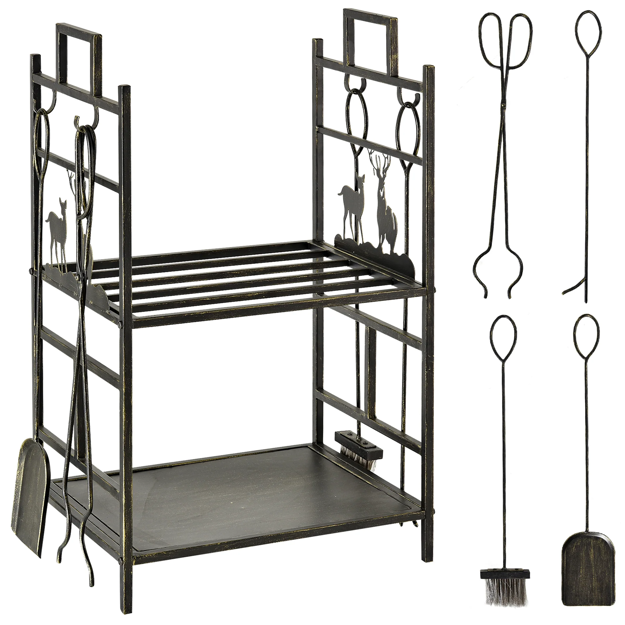 Metal Firewood Log Holder 2 Tier Firewood Rack