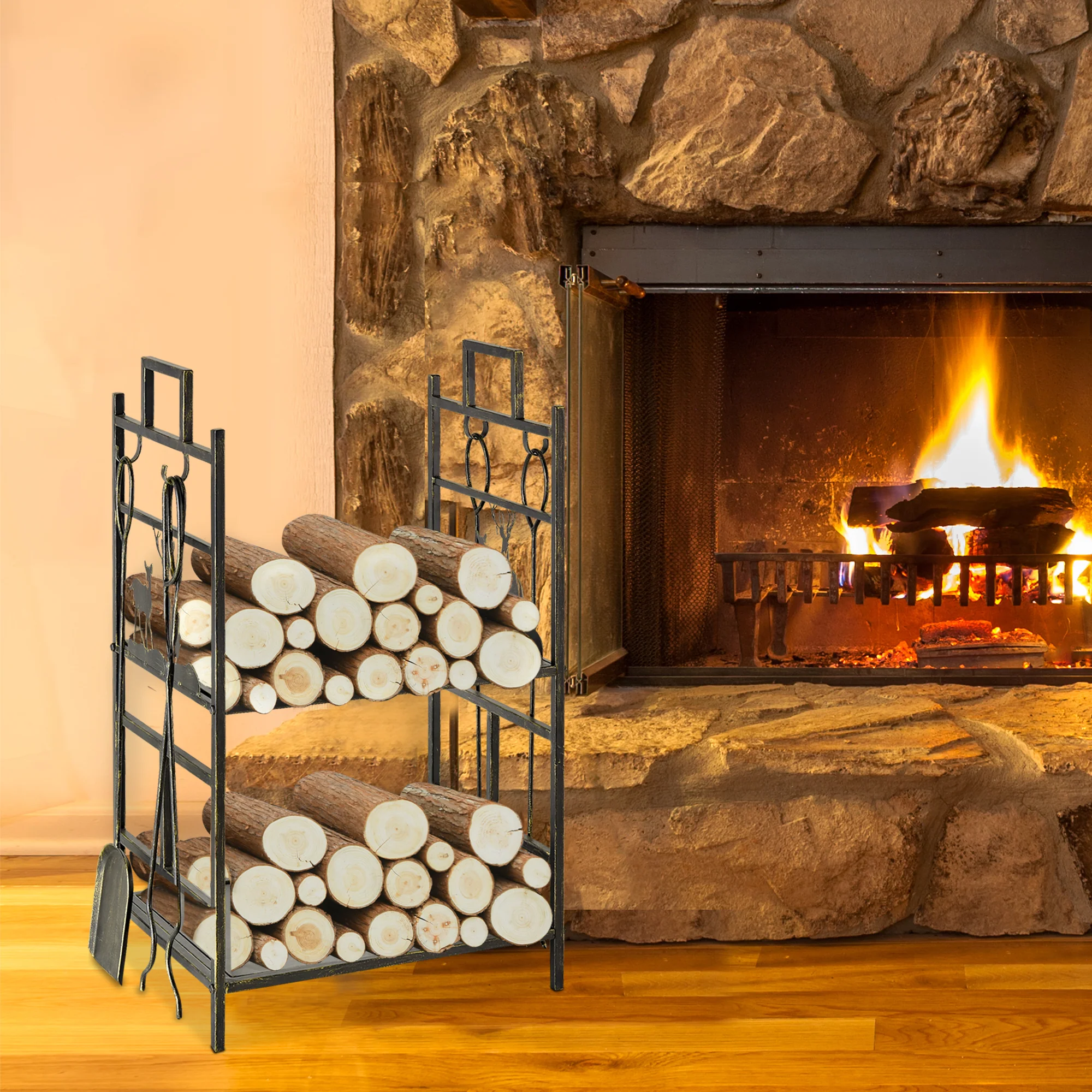 Metal Firewood Log Holder 2 Tier Firewood Rack - Image 2