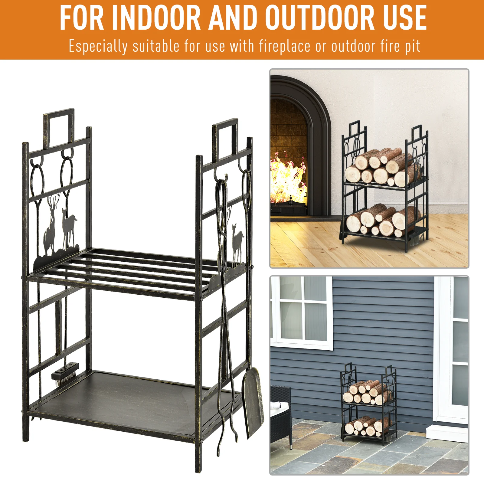 Metal Firewood Log Holder 2 Tier Firewood Rack - Image 4