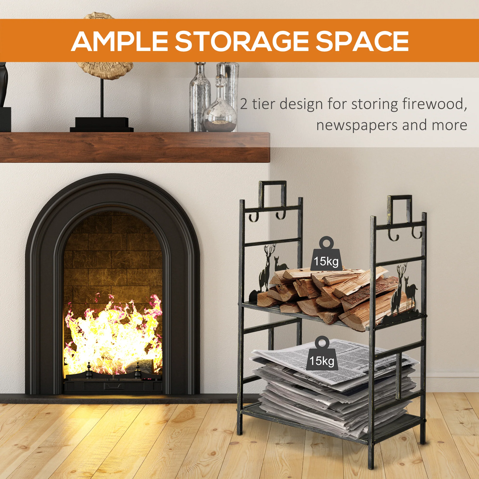 Metal Firewood Log Holder 2 Tier Firewood Rack - Image 7