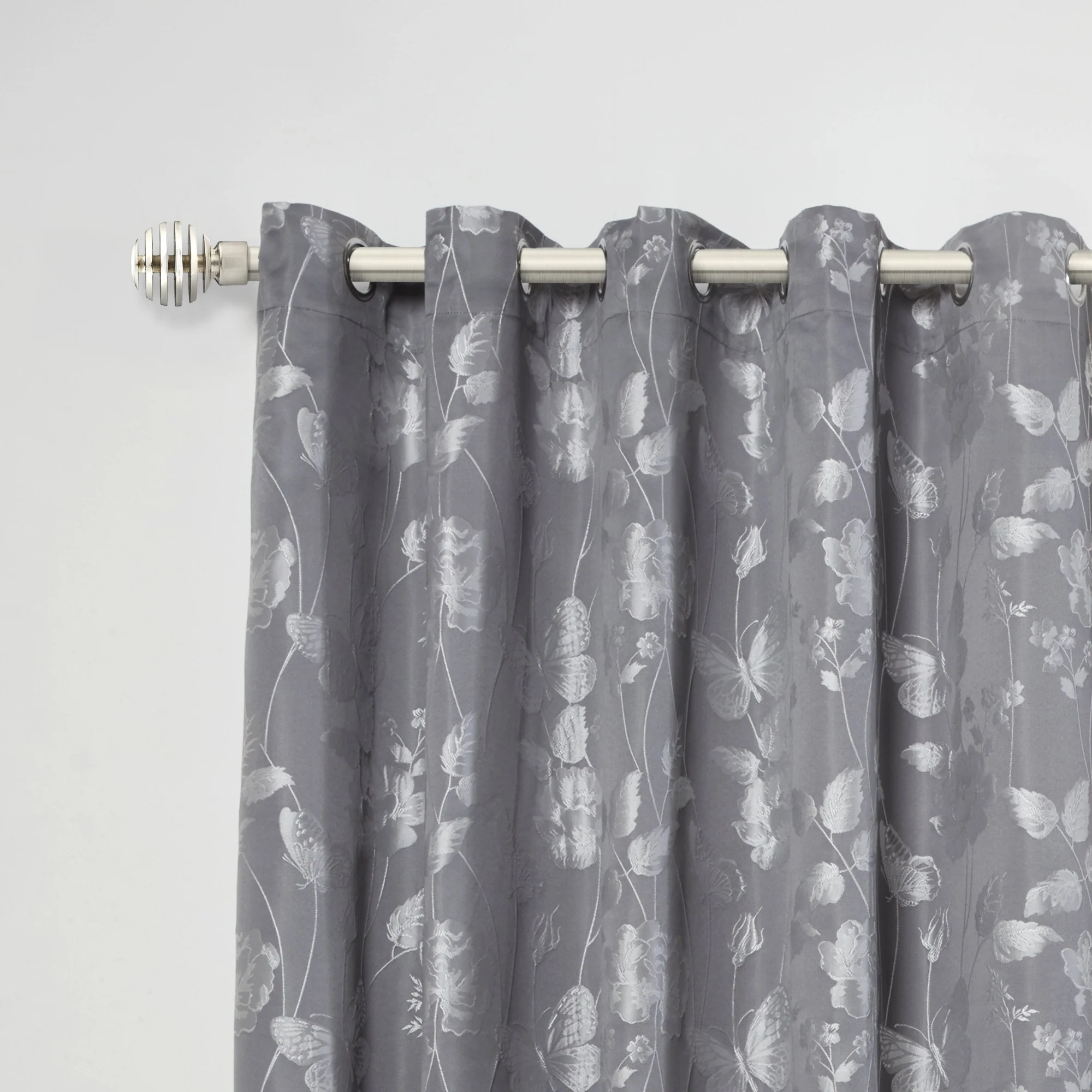 Metal Sliced - Extendable Curtain Pole with pair of end finials in Brushed Silver
