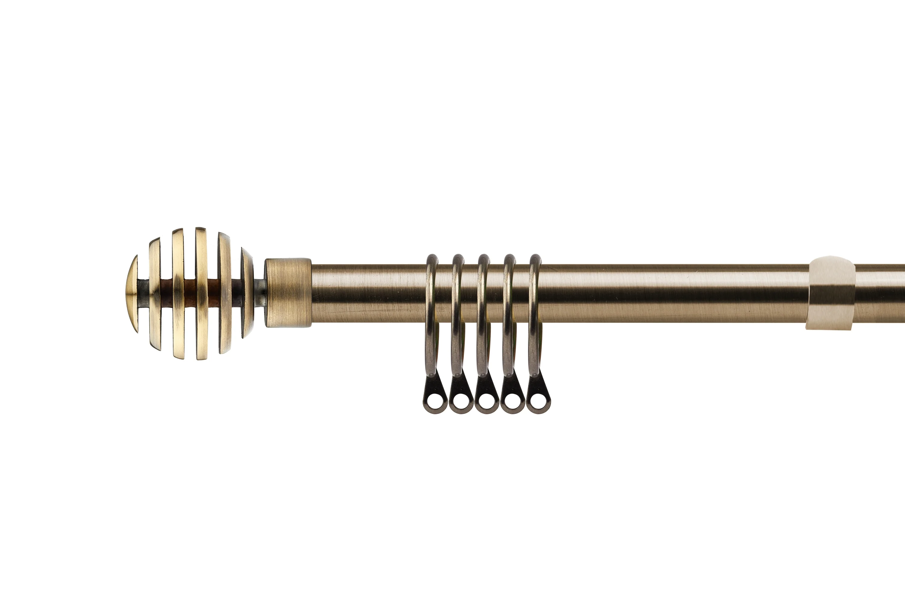 Metal Sliced - Extendable Curtain Pole with rings and pair of end finials in Antique Brass - Image 2