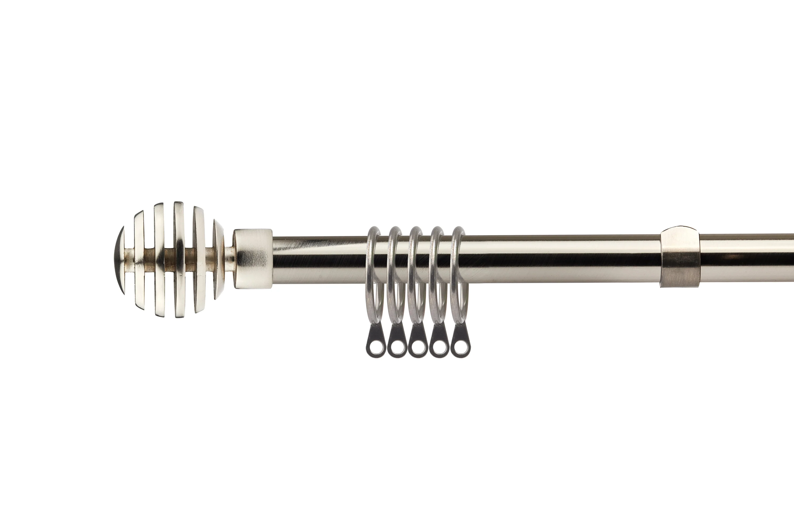Metal Sliced - Extendable Curtain Pole with rings and pair of end finials in Brushed Silver - Image 2