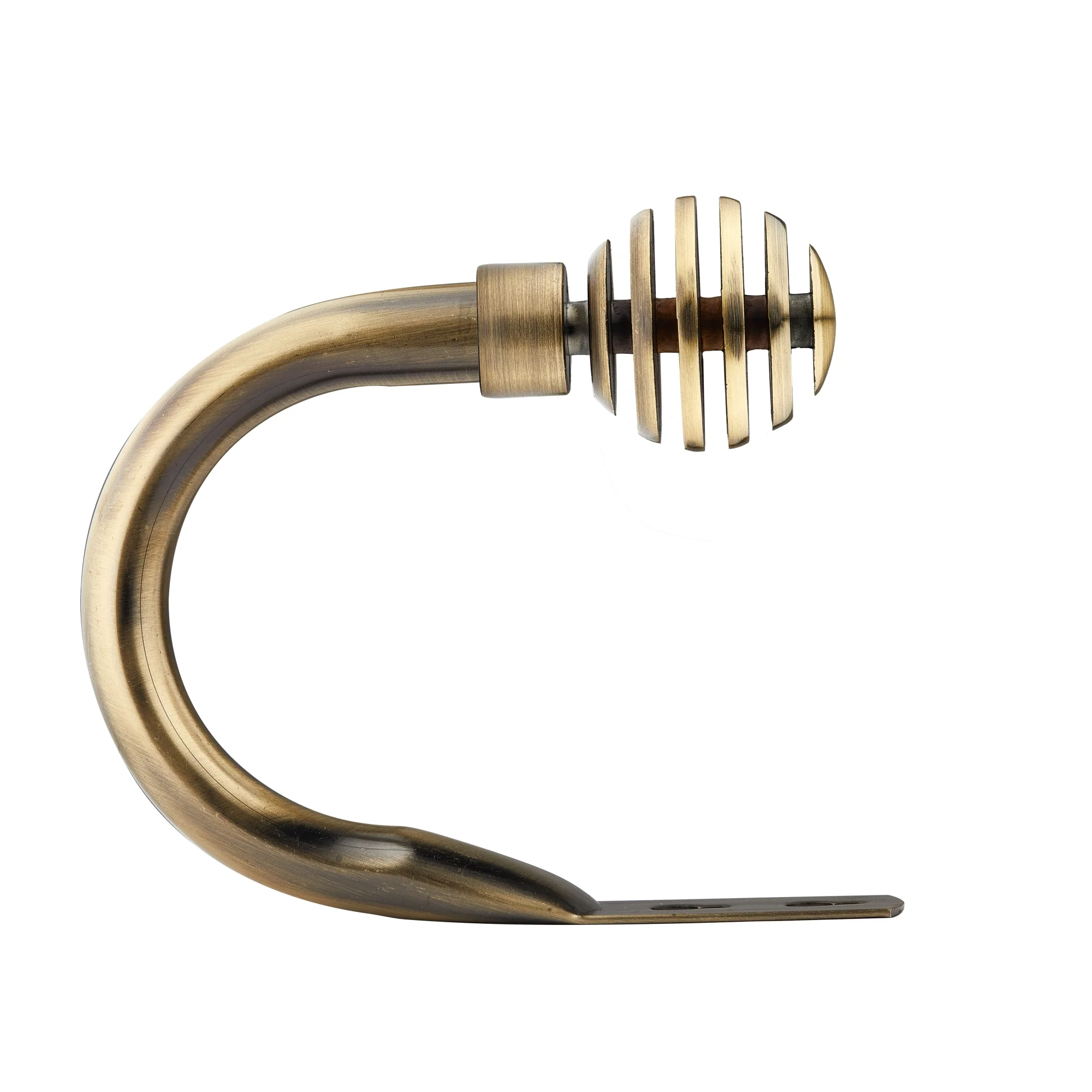 Metal Sliced - Pair of Holdaback Tiebacks with End Finials in Antique Brass - Image 3