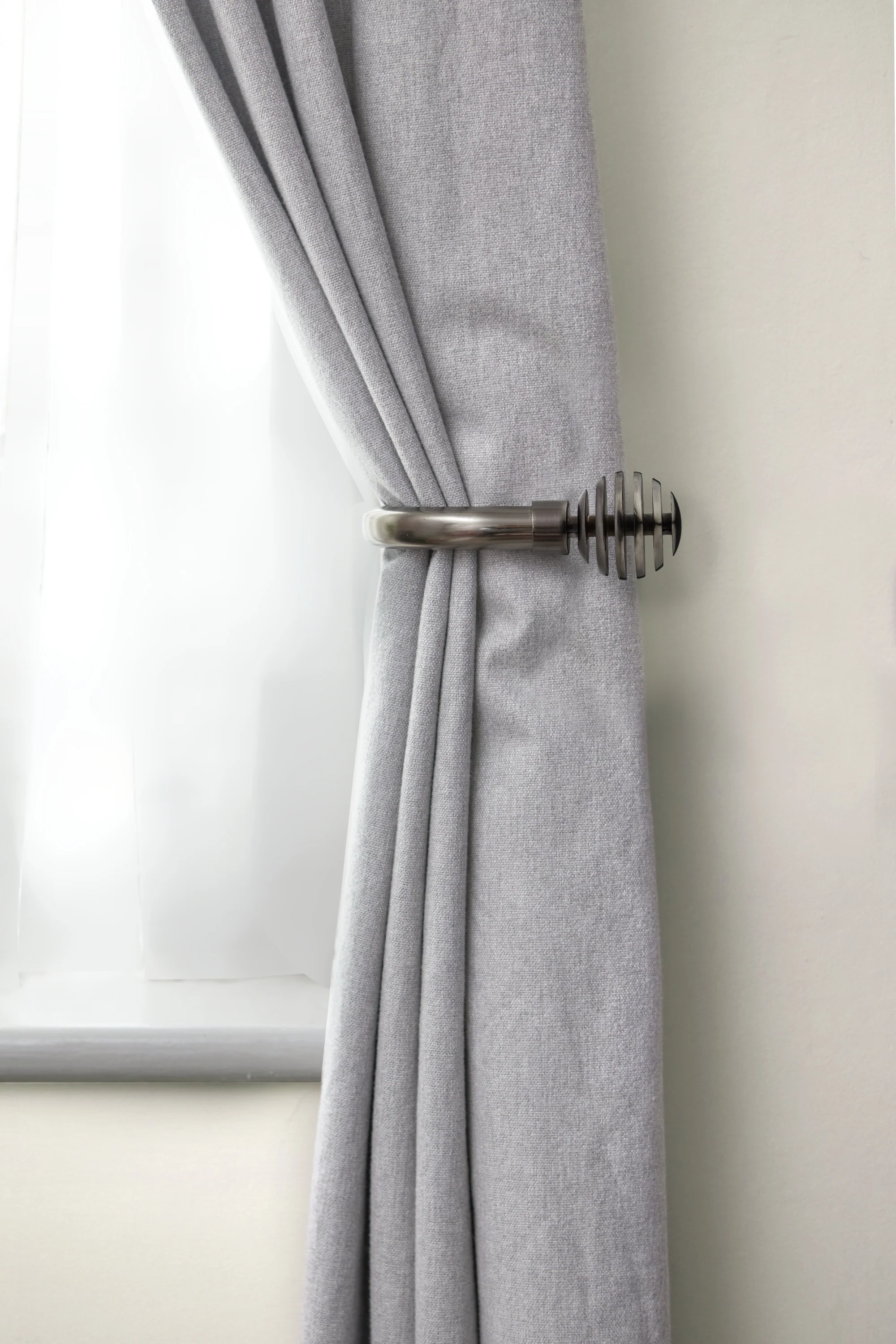 Metal Sliced - Pair of Holdaback Tiebacks with End Finials in Black Silk