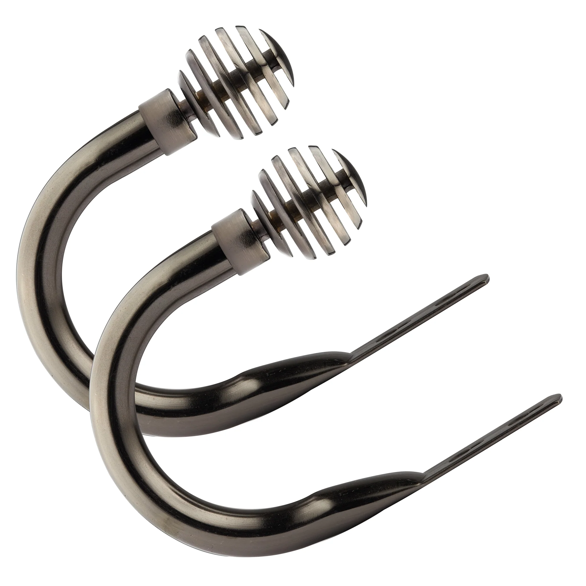 Metal Sliced - Pair of Holdaback Tiebacks with End Finials in Black Silk - Image 2