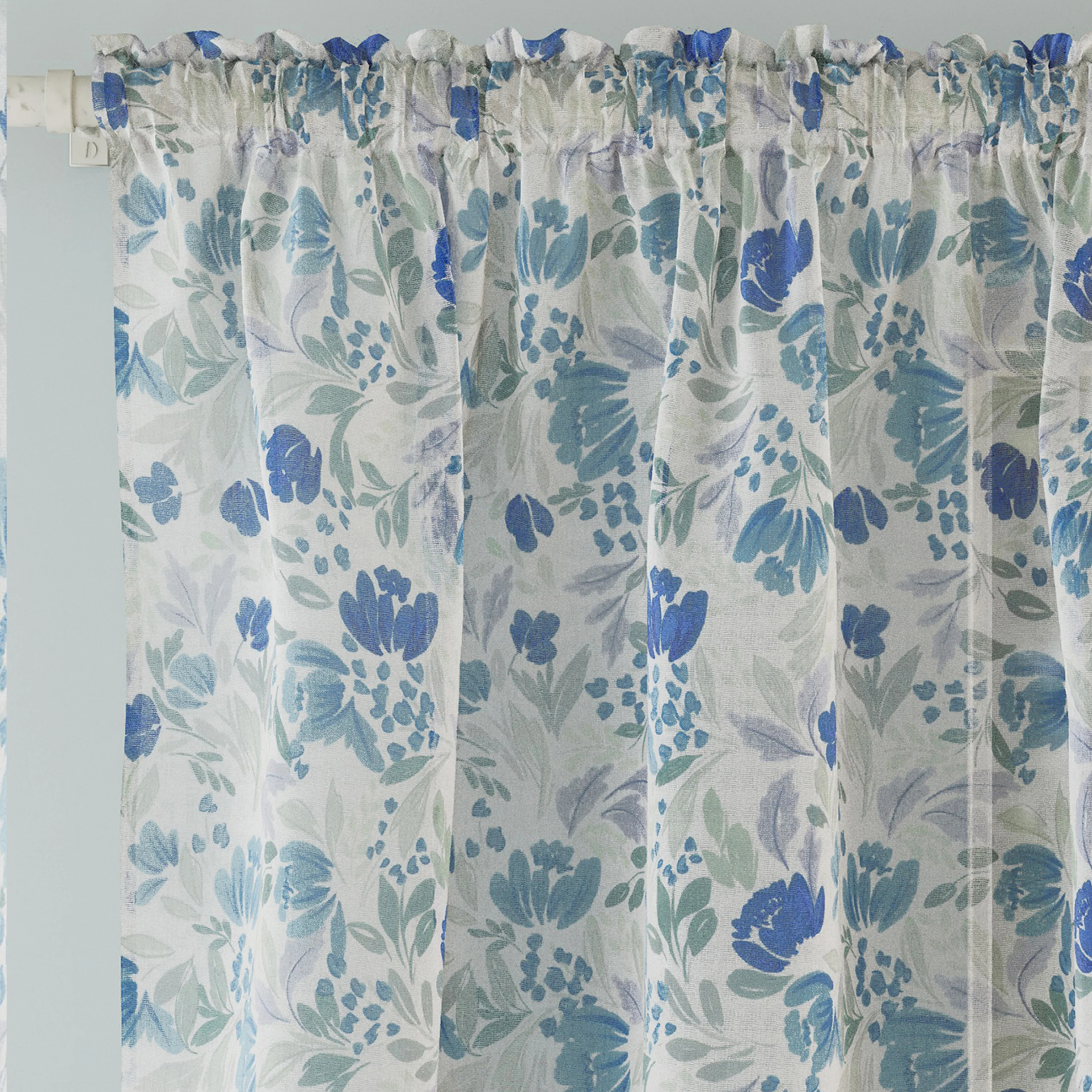 Mia Blue Floral Print Sheer Voile Panels - Pair - Image 2