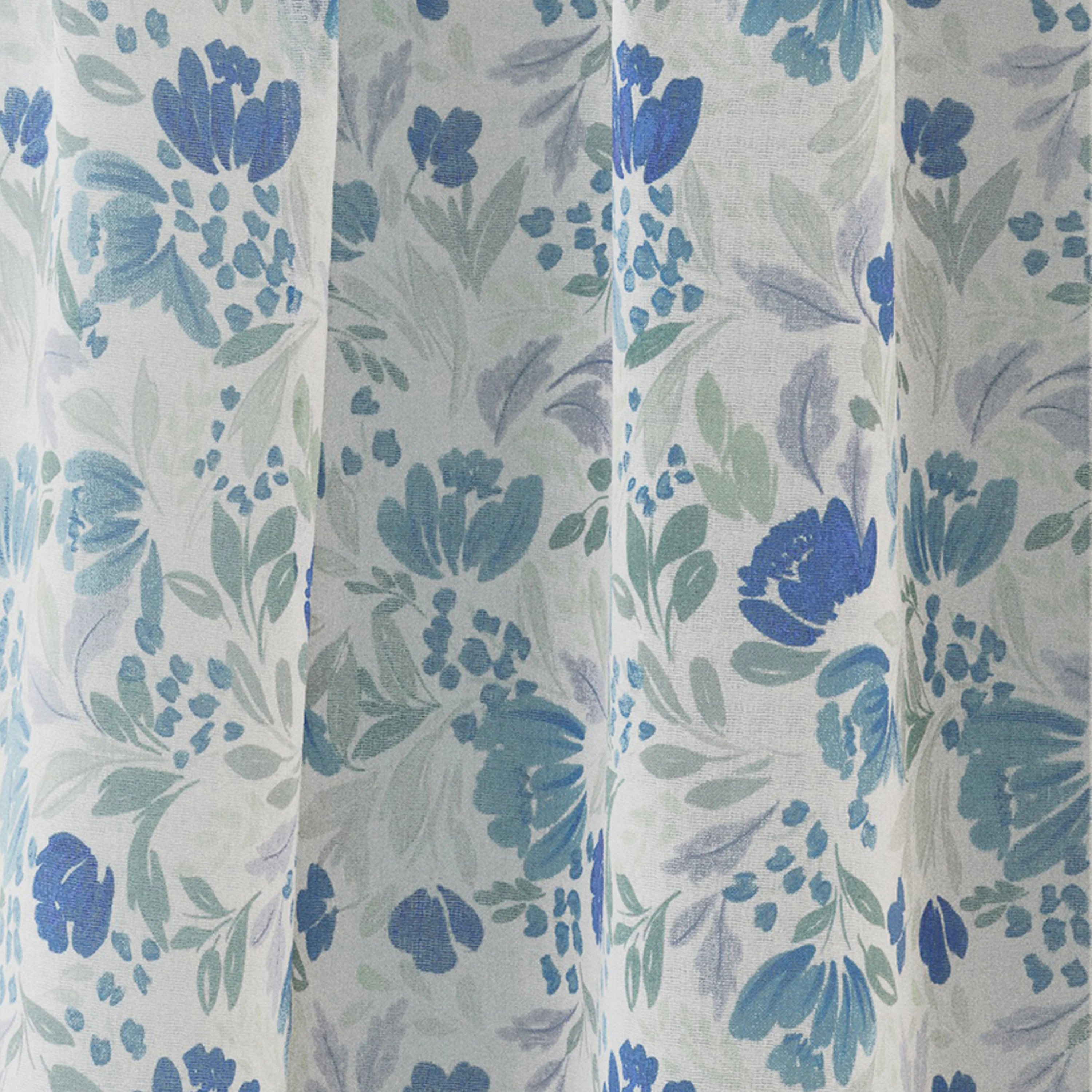 Mia Blue Floral Print Sheer Voile Panels - Pair - Image 3