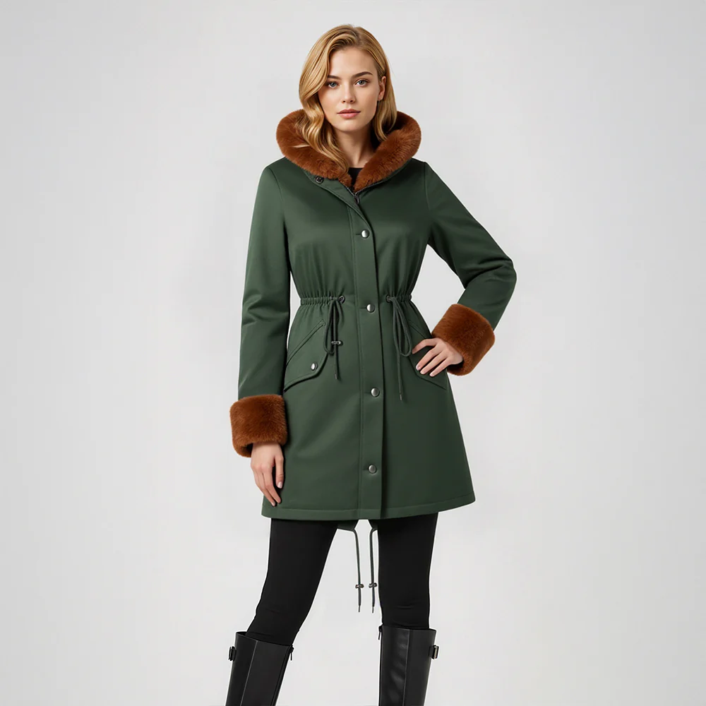 Mid-Length Hooded Coat With Drawstring Waist