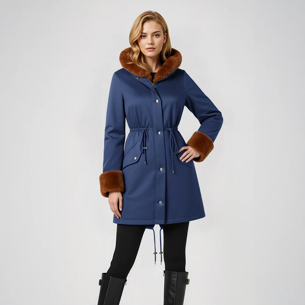 Mid-Length Hooded Coat With Drawstring Waist