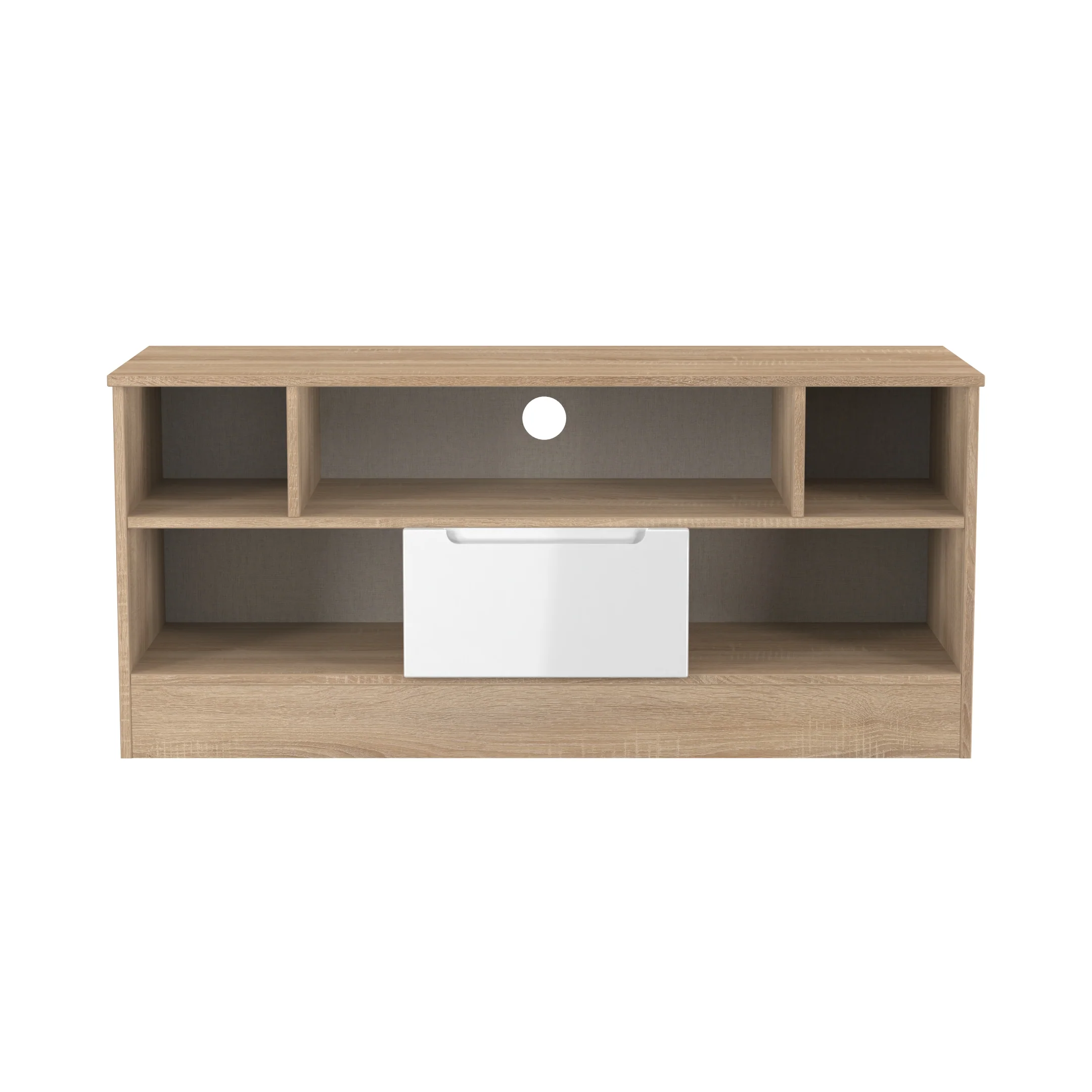 Milan 1 Drawer TV & Media Unit in White Gloss & Bardolino Oak - Ready Assembled - Image 2