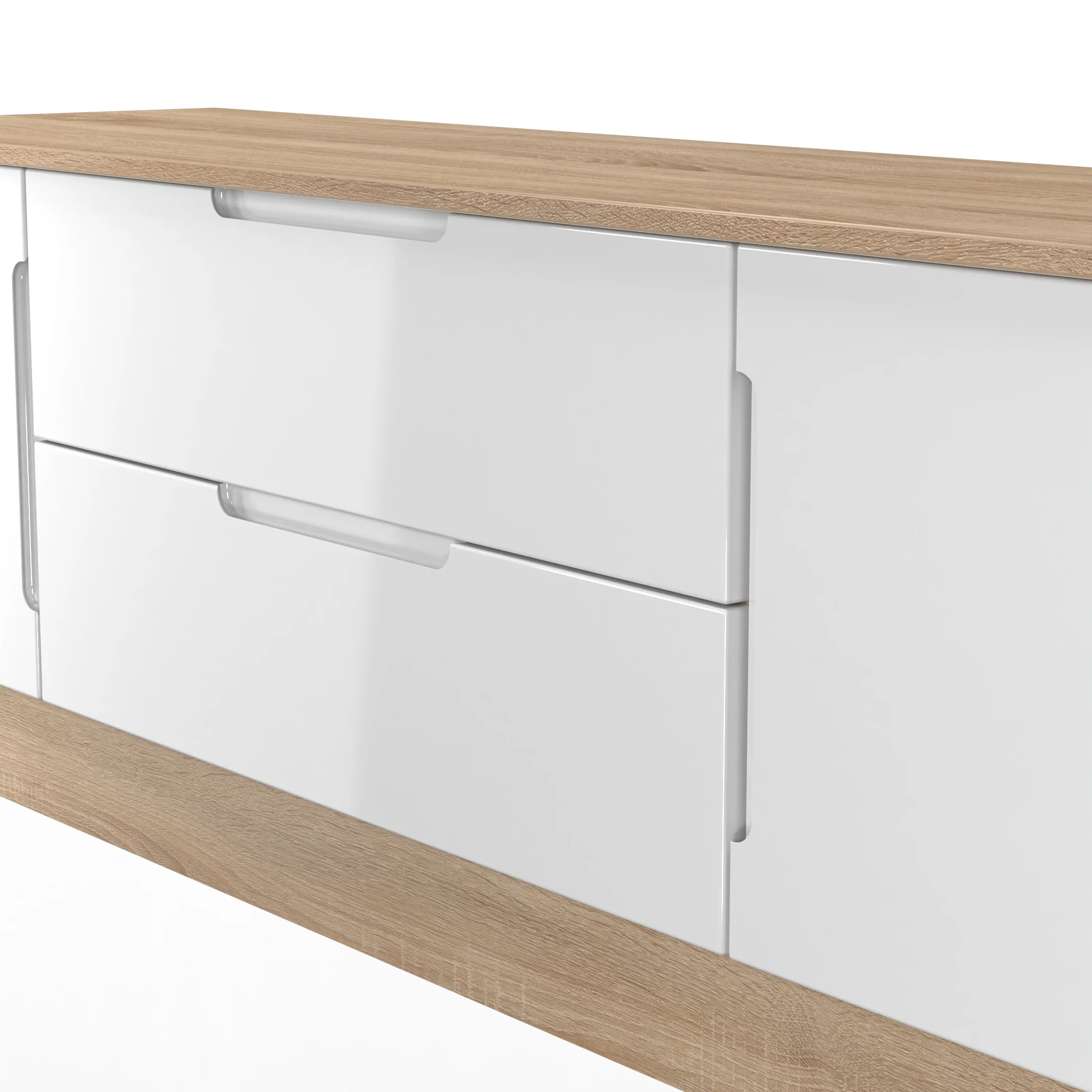 Milan 2 Door 2 Drawer Superwide TV Unit in White Gloss & Bardolino Oak - Ready Assembled - Image 5
