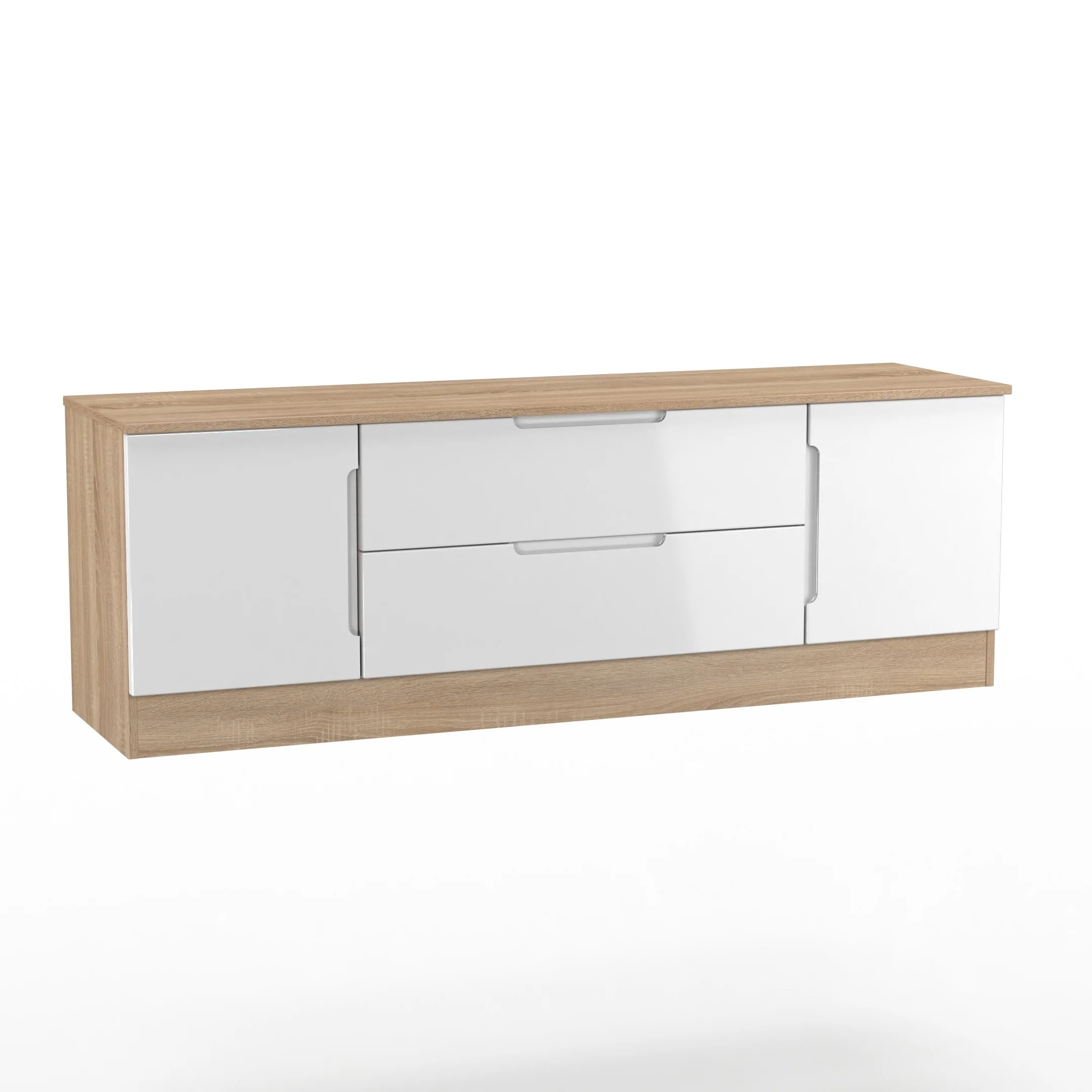 Milan 2 Door 2 Drawer Superwide TV Unit in White Gloss & Bardolino Oak - Ready Assembled - Image 8