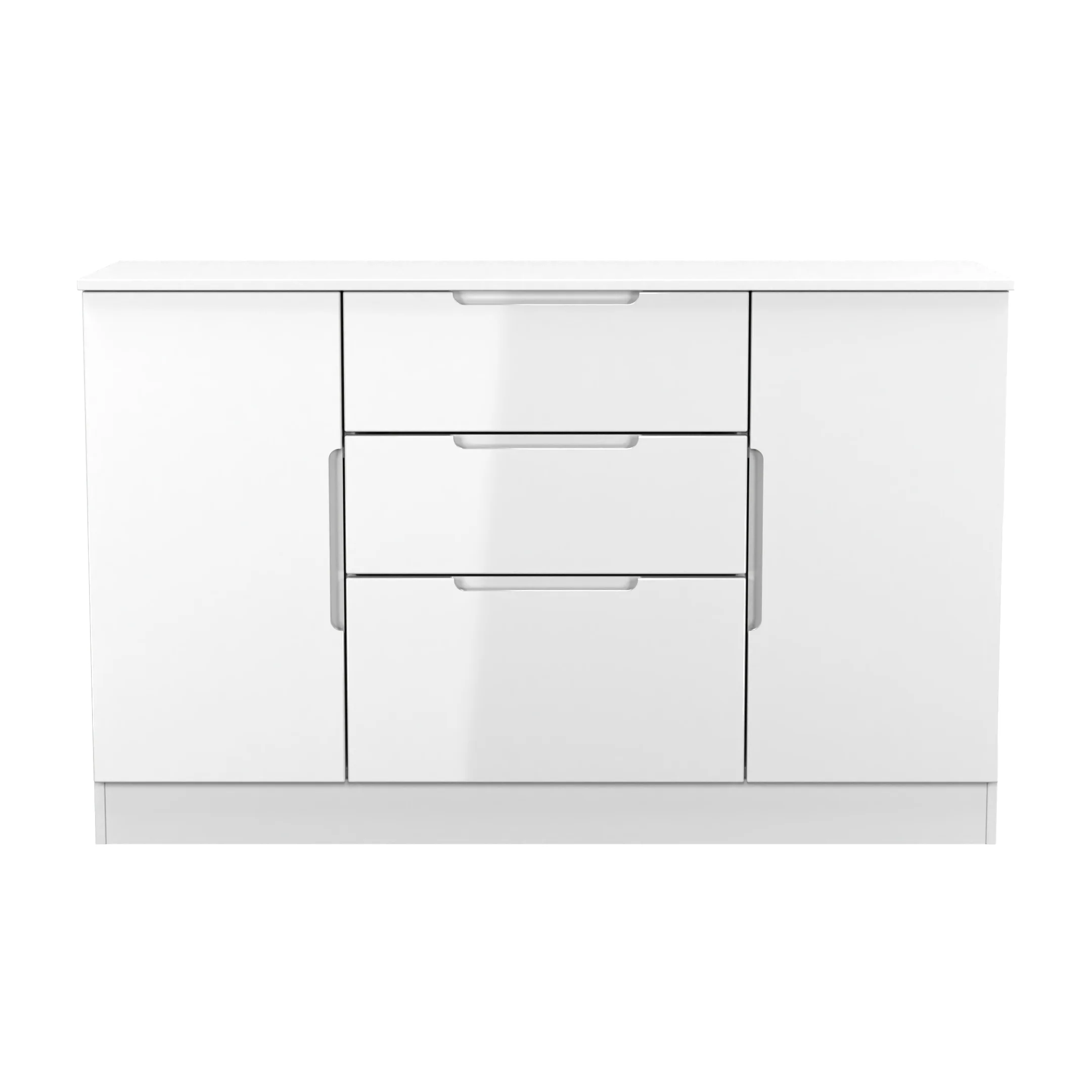 Milan 2 Door 3 Drawer Sideboard in White Gloss & White Matt - Ready Assembled - Image 2