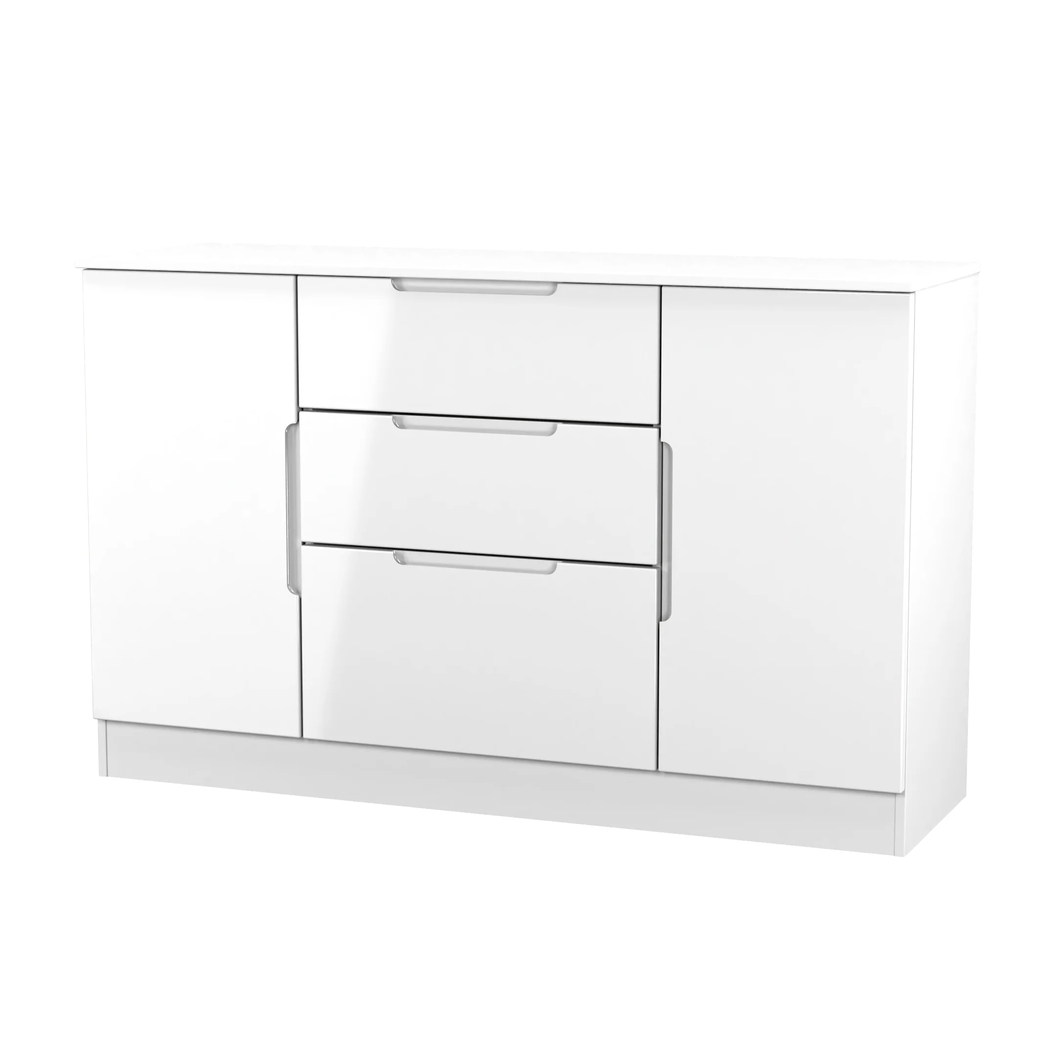 Milan 2 Door 3 Drawer Sideboard in White Gloss & White Matt - Ready Assembled - Image 4