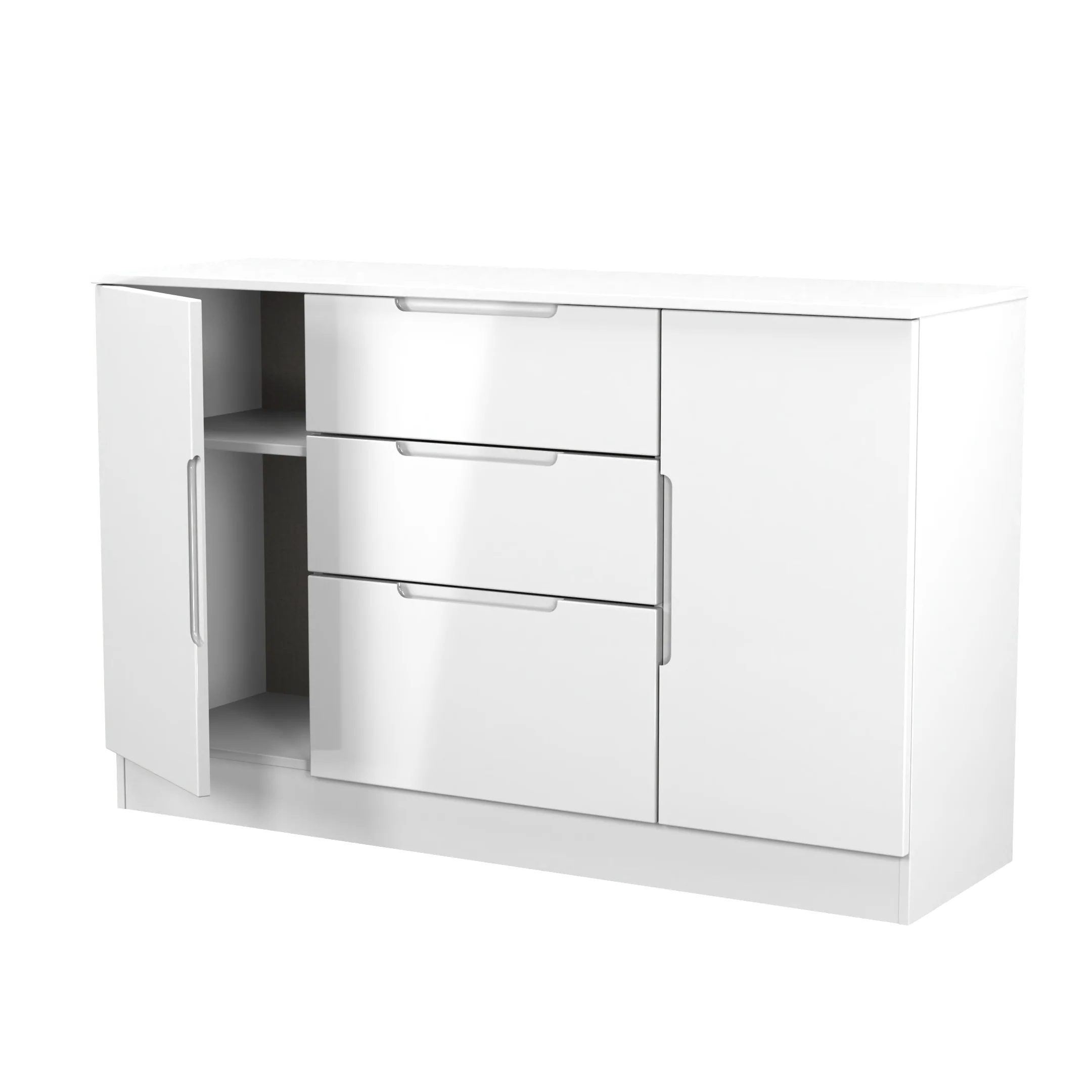 Milan 2 Door 3 Drawer Sideboard in White Gloss & White Matt - Ready Assembled - Image 7
