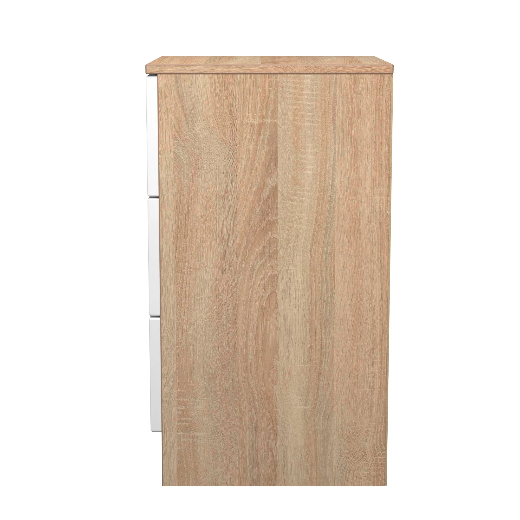 Milan 3 Drawer Bedside in White Gloss & Bardolino Oak - Ready Assembled - Image 3