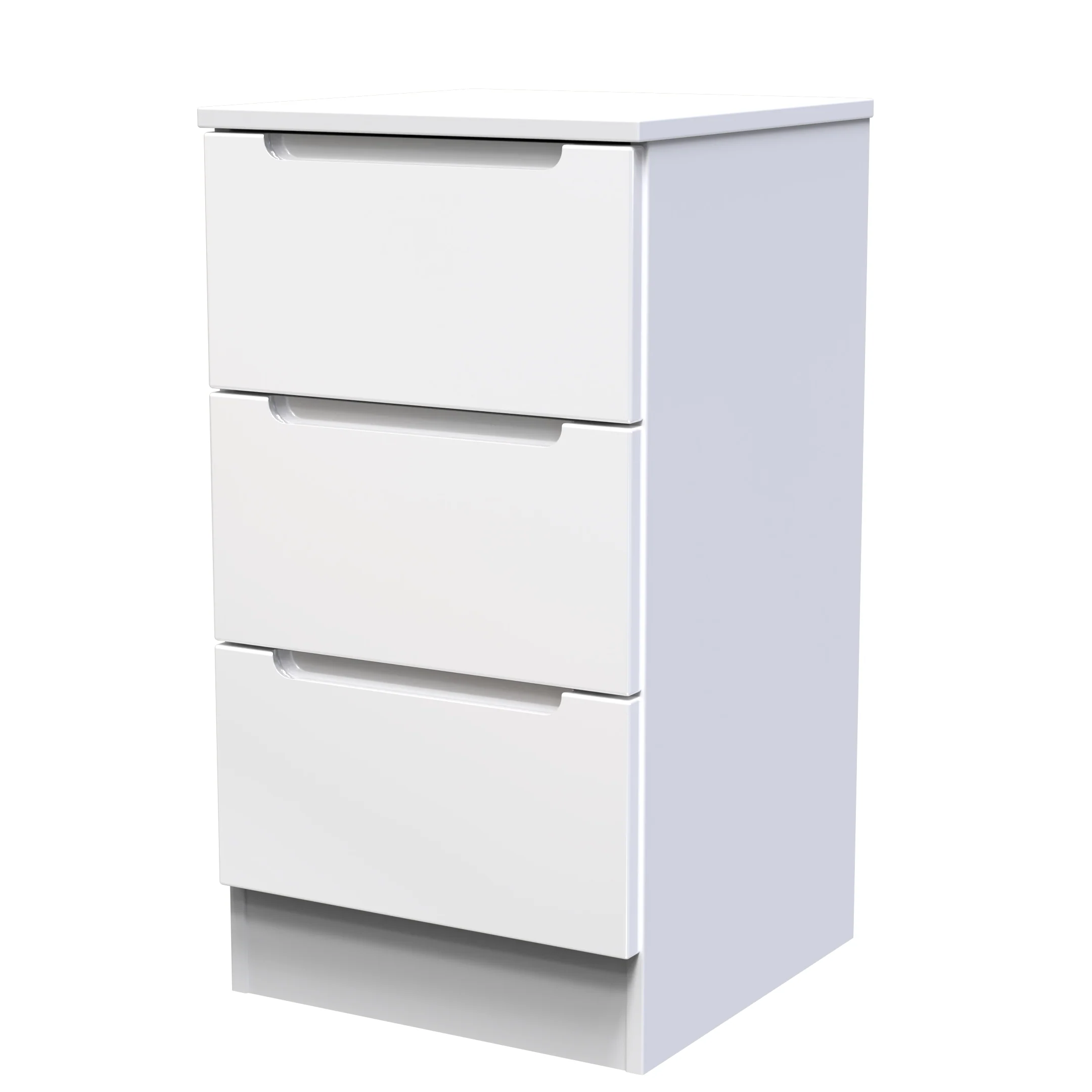 Milan 3 Drawer Bedside in White Gloss & White - Ready Assembled - Image 4