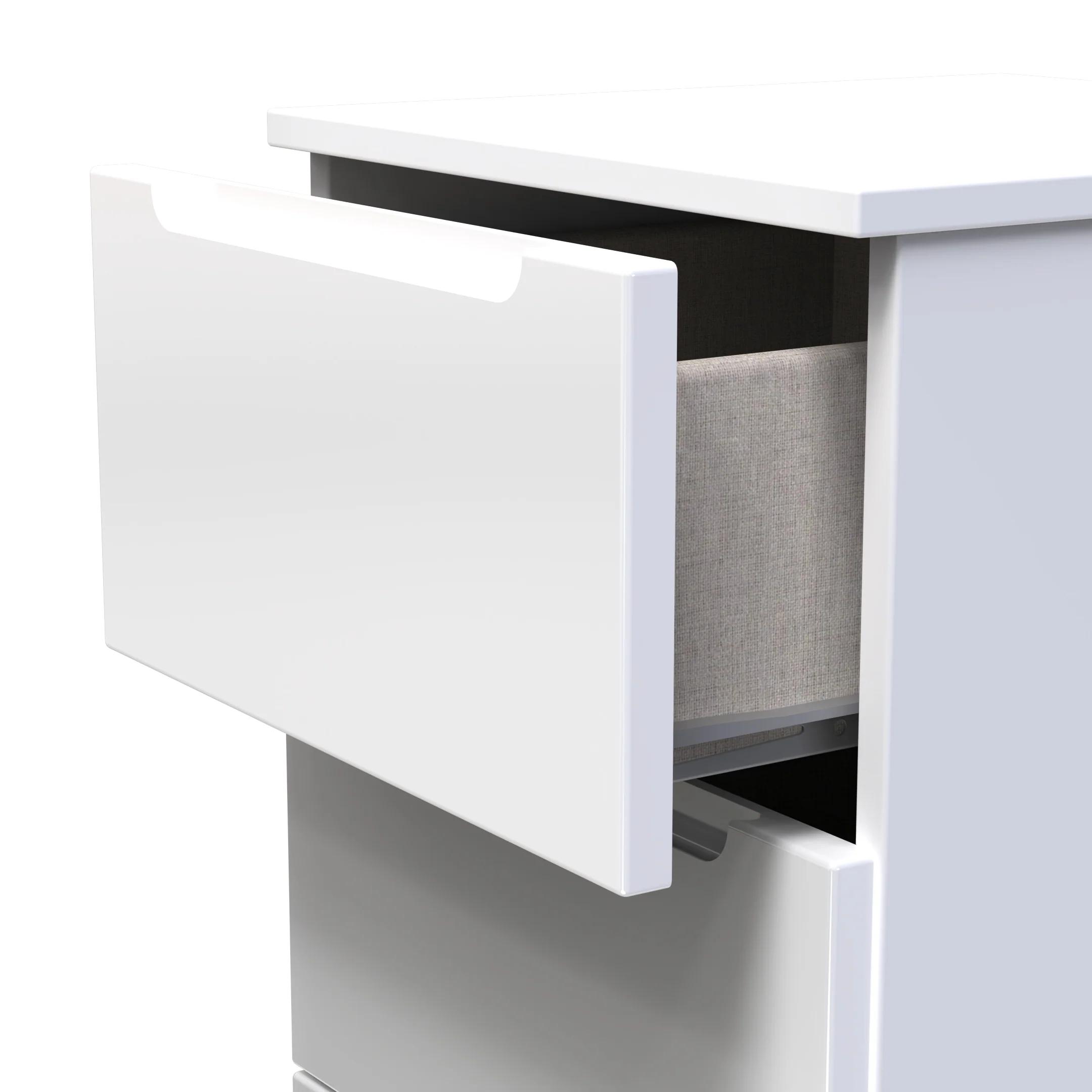 Milan 3 Drawer Bedside in White Gloss & White - Ready Assembled - Image 6