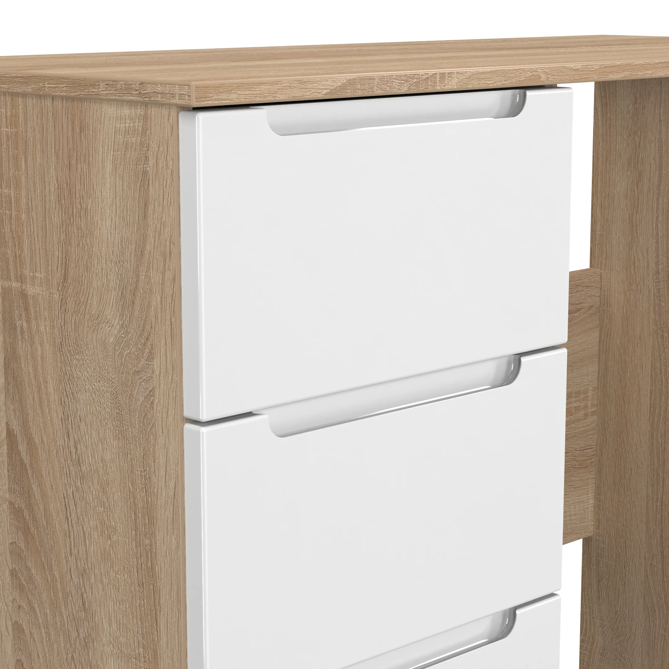 Milan 3 Drawer Vanity in White Gloss & Bardolino Oak - Ready Assembled - Image 5