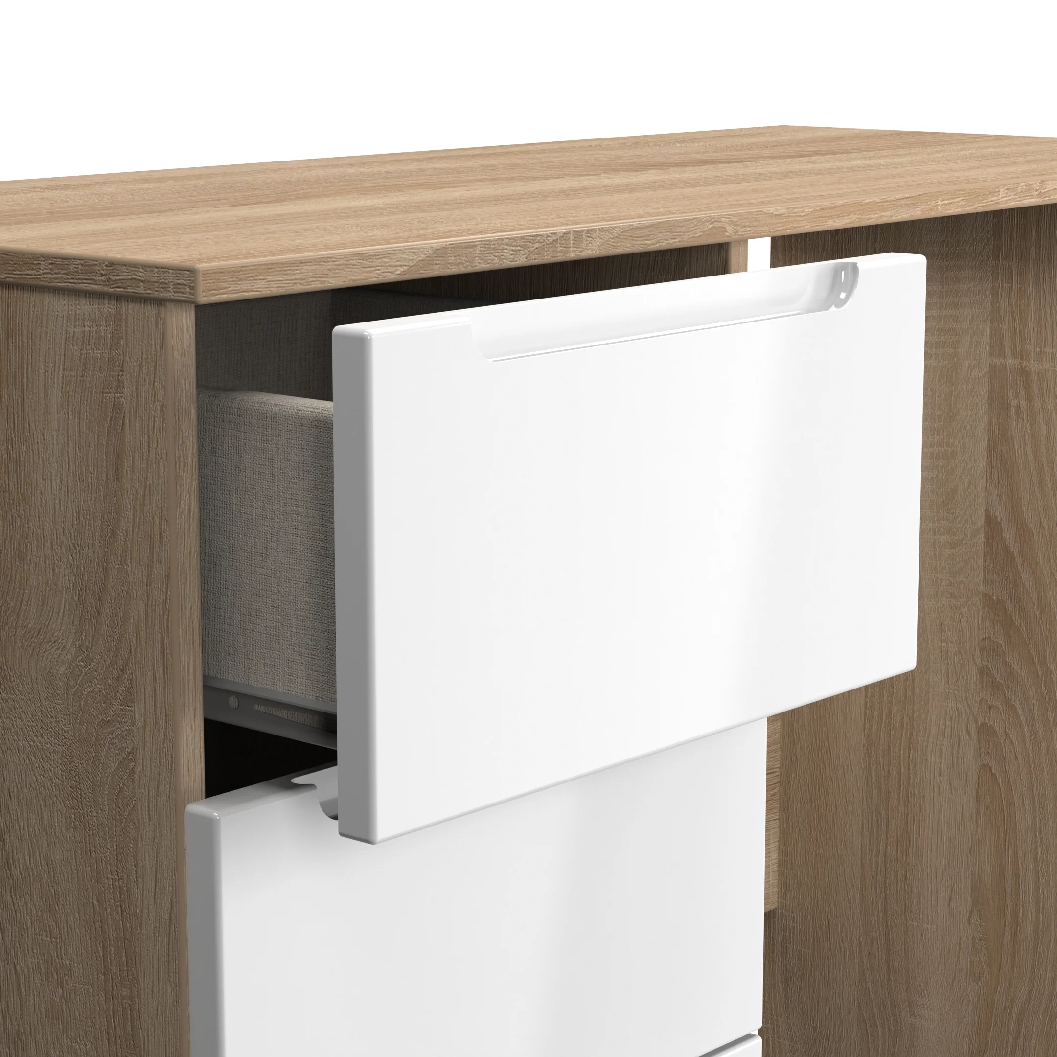 Milan 3 Drawer Vanity in White Gloss & Bardolino Oak - Ready Assembled - Image 6