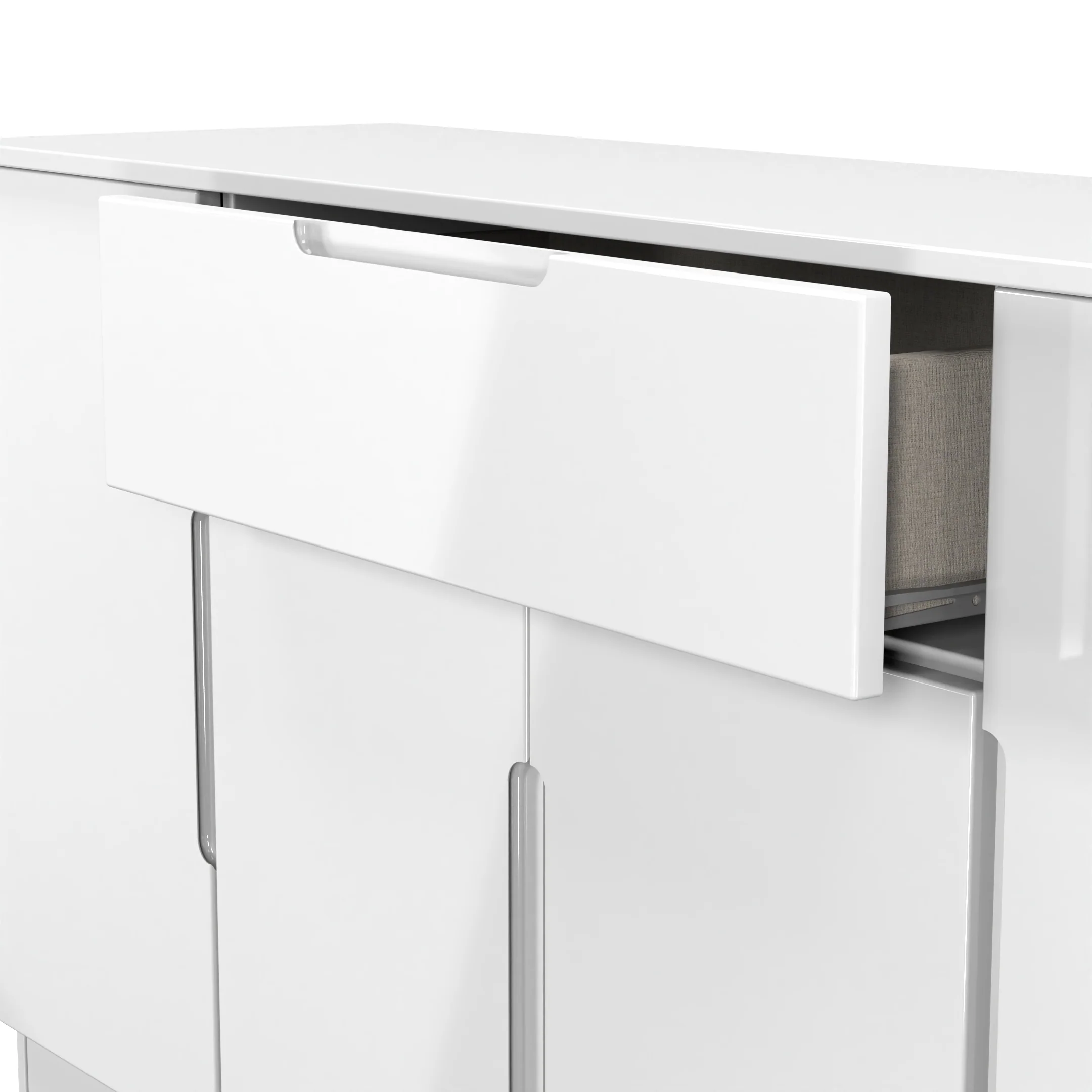 Milan 4 Door 1 Drawer Wide Unit in White Gloss & White Matt - Ready Assembled - Image 5