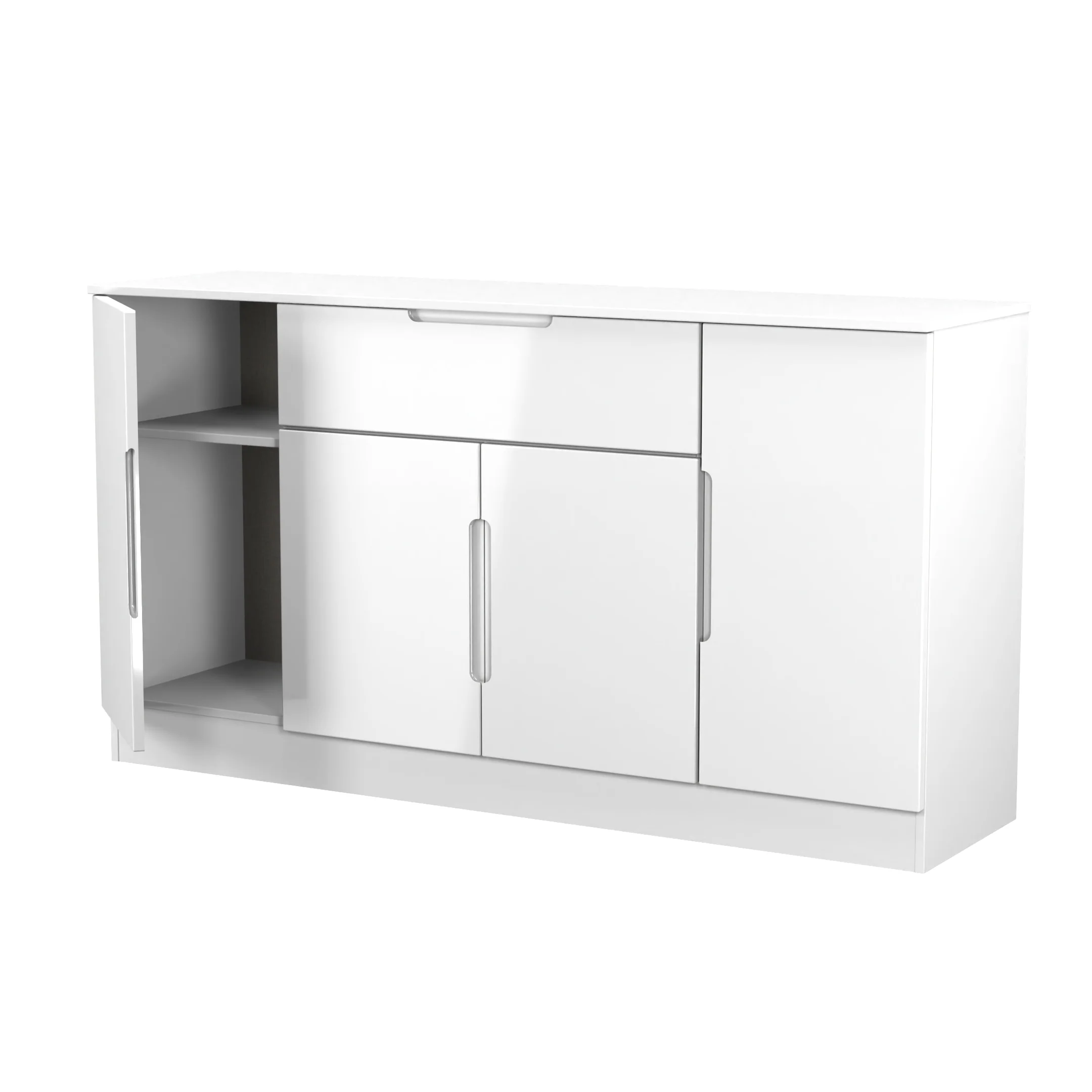Milan 4 Door 1 Drawer Wide Unit in White Gloss & White Matt - Ready Assembled - Image 6