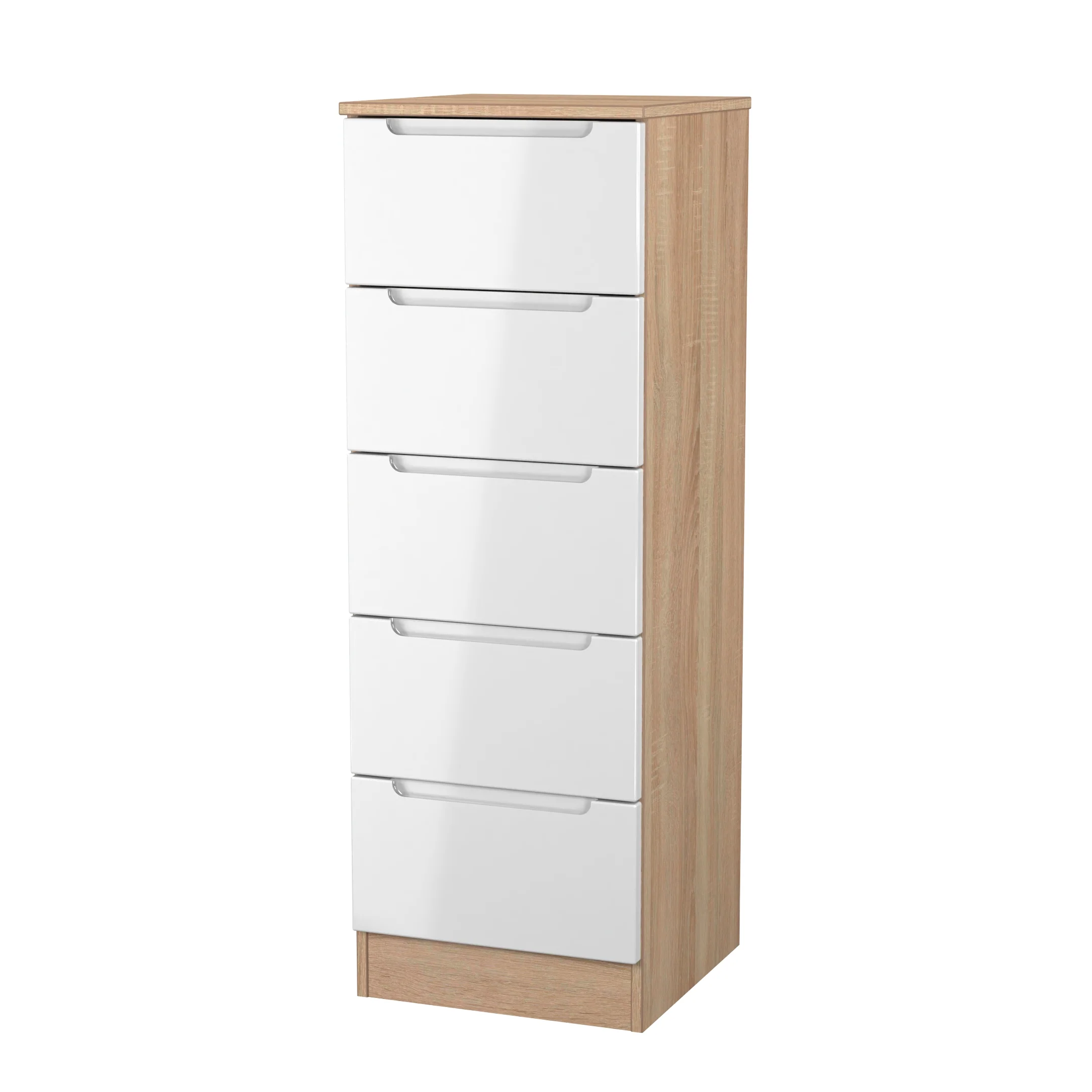 Milan 5 Drawer Bedside in White Gloss & Bardolino Oak - Ready Assembled - Image 4