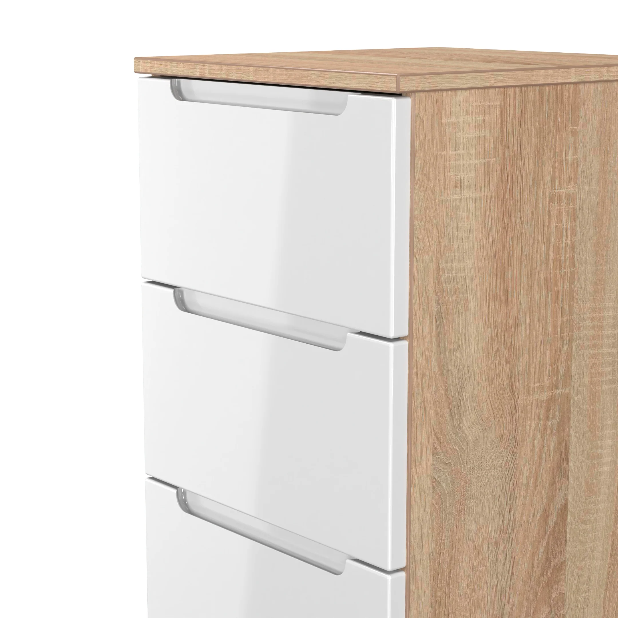 Milan 5 Drawer Bedside in White Gloss & Bardolino Oak - Ready Assembled - Image 5