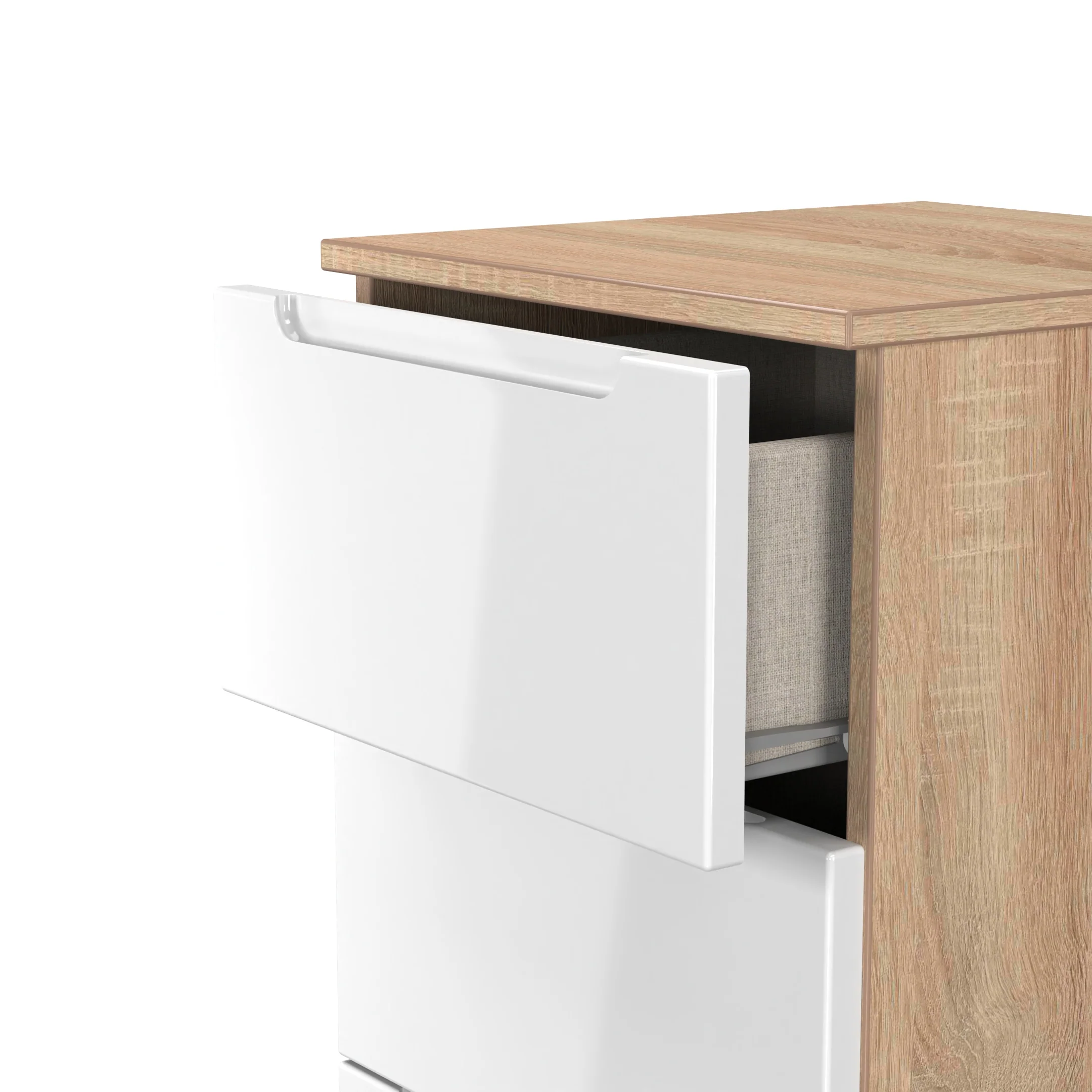 Milan 5 Drawer Bedside in White Gloss & Bardolino Oak - Ready Assembled - Image 6