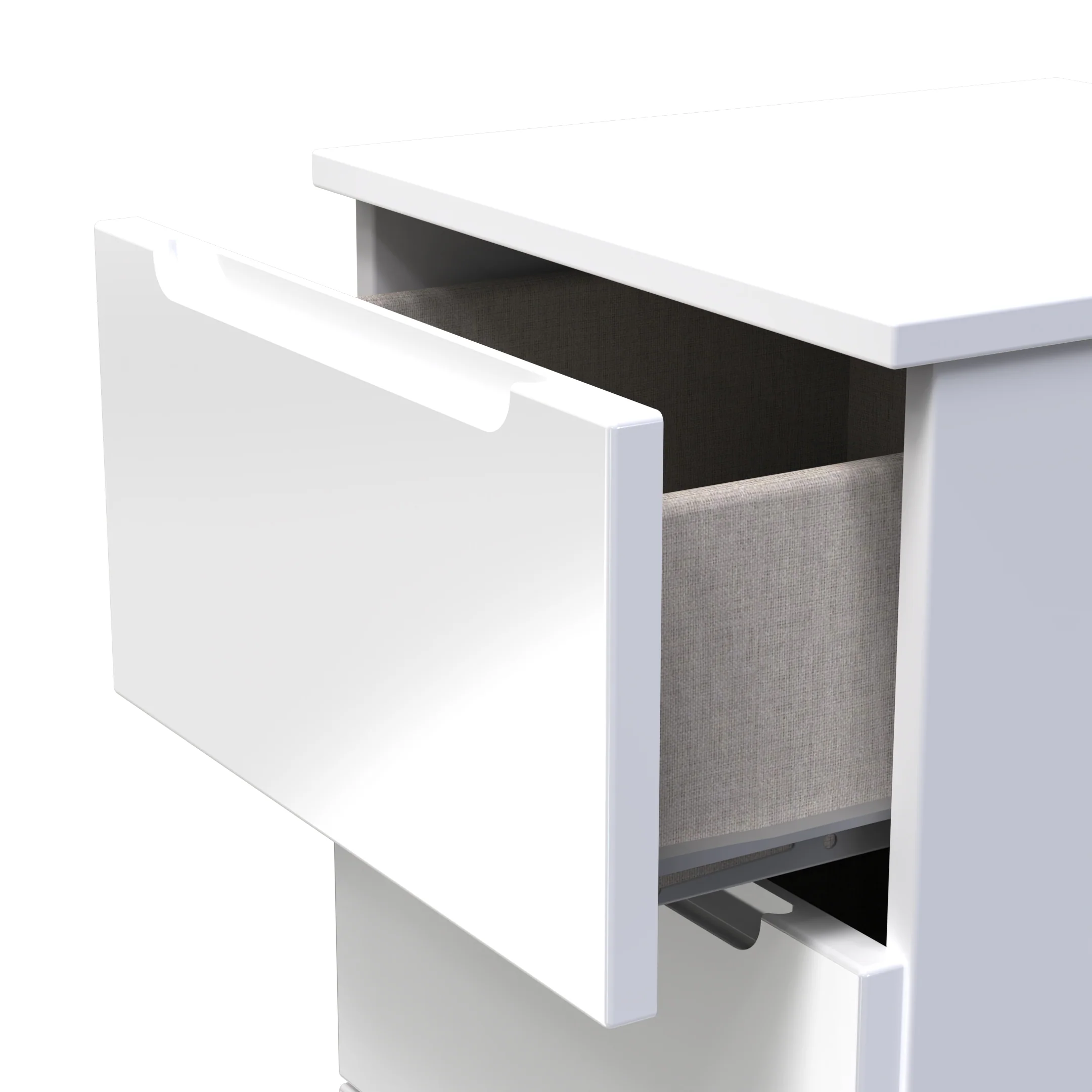 Milan 5 Drawer Bedside in White Gloss & White - Ready Assembled - Image 6