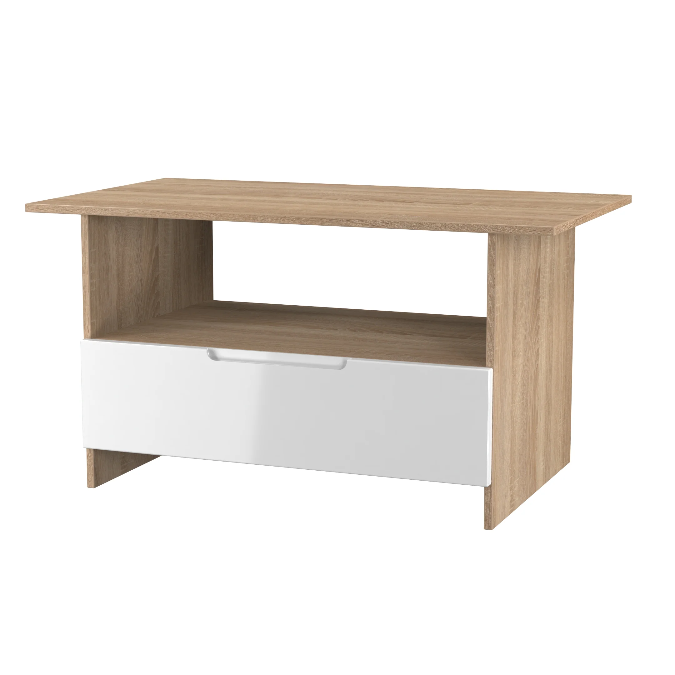 Milan Bottom Drawer Coffee Table in White Gloss & Bardolino Oak - Ready Assembled - Image 4