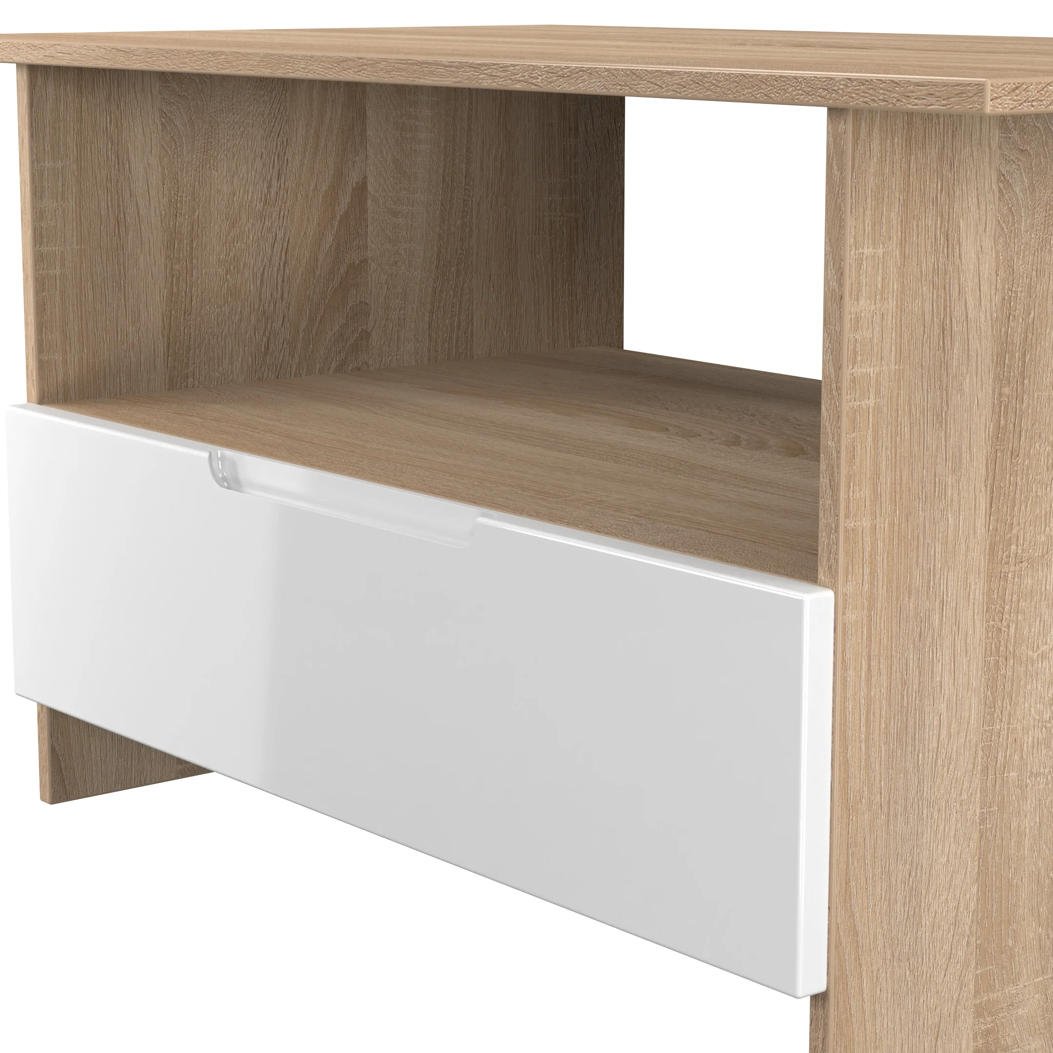 Milan Bottom Drawer Coffee Table in White Gloss & Bardolino Oak - Ready Assembled - Image 5