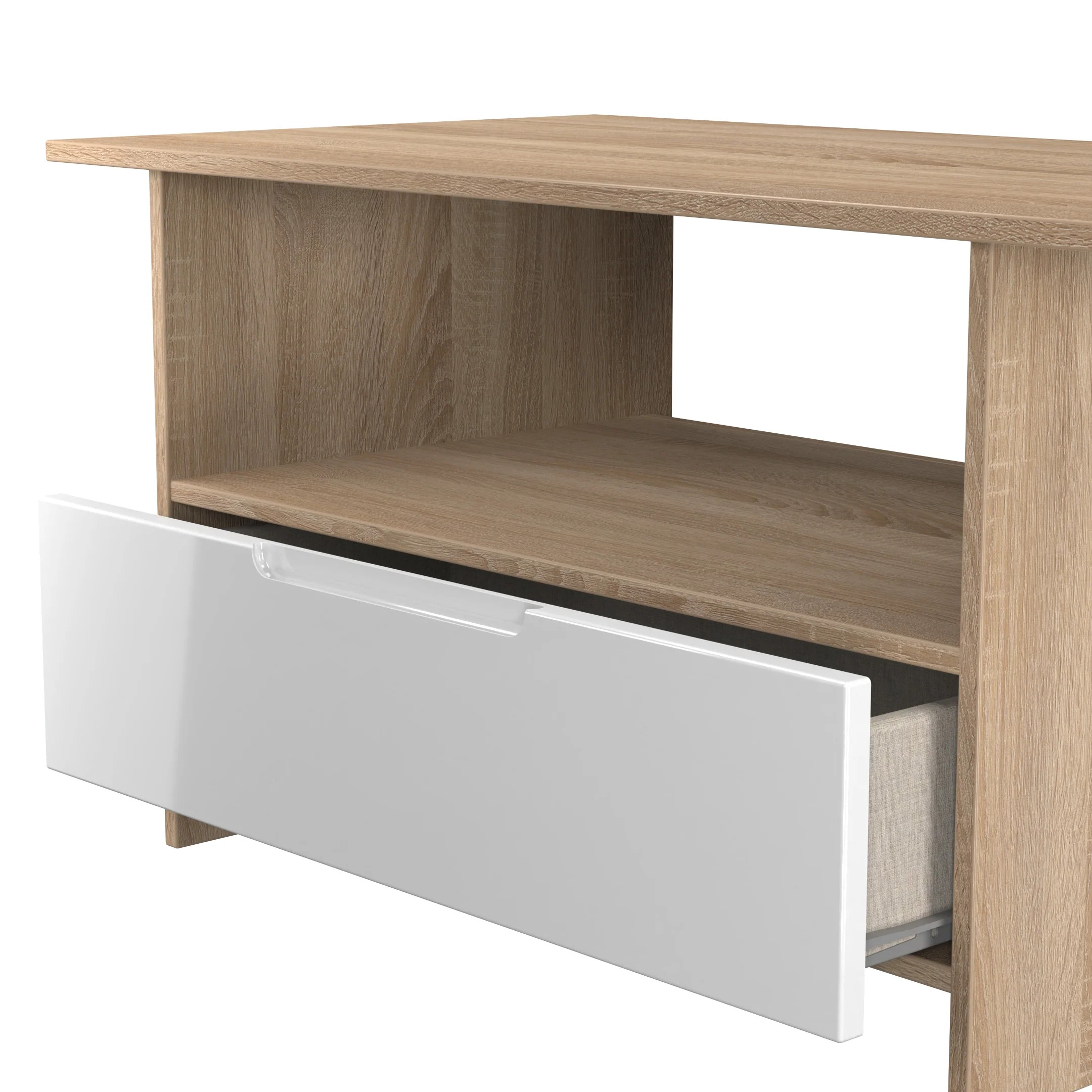Milan Bottom Drawer Coffee Table in White Gloss & Bardolino Oak - Ready Assembled - Image 6