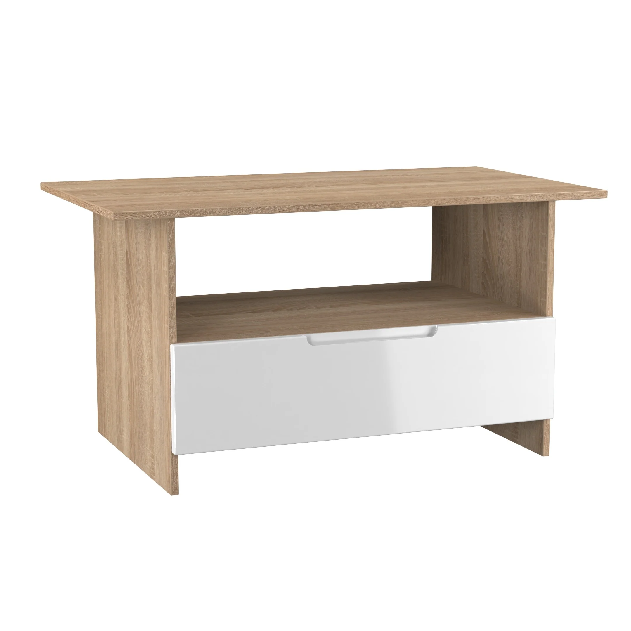 Milan Bottom Drawer Coffee Table in White Gloss & Bardolino Oak - Ready Assembled - Image 7
