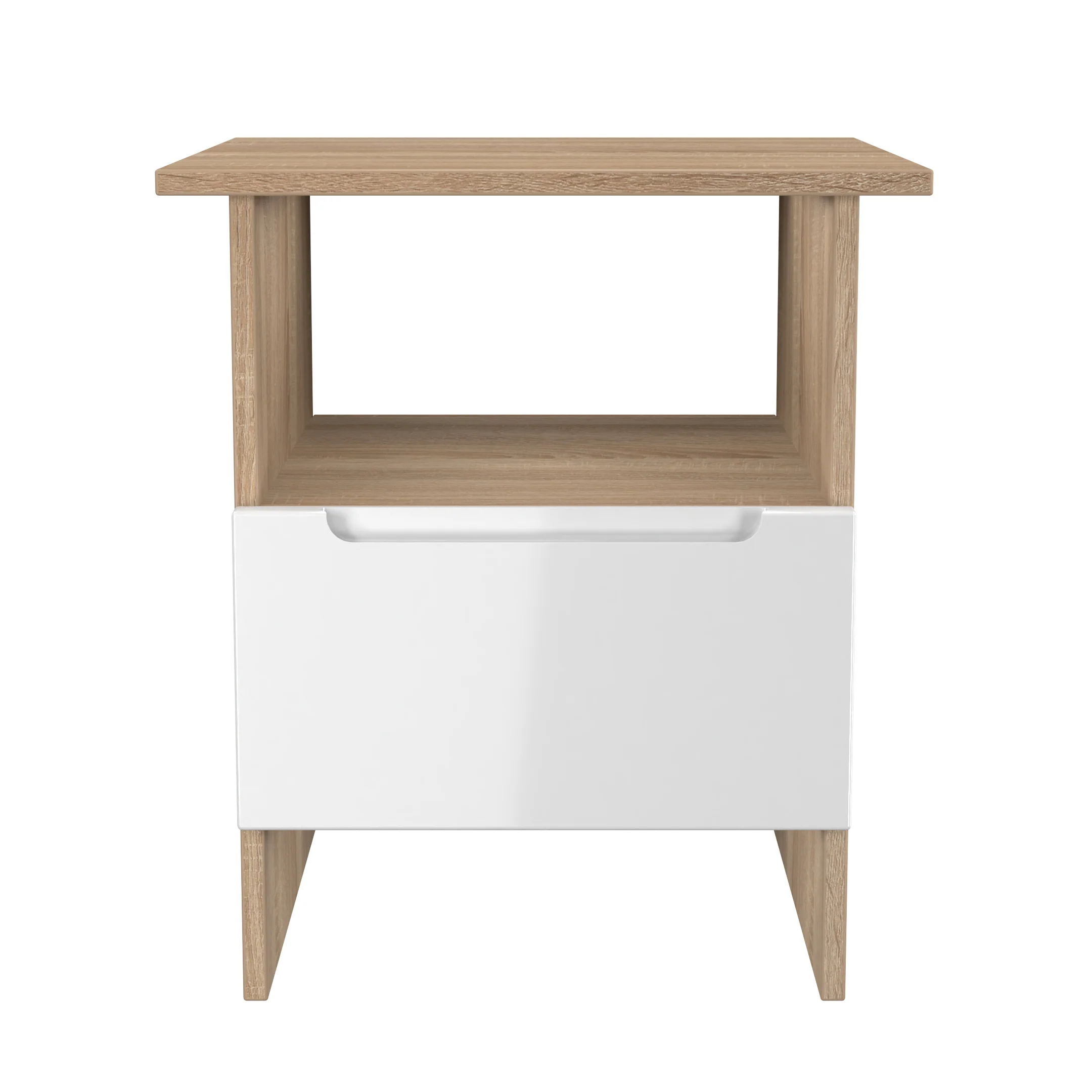 Milan Bottom Drawer Lamp Table in White Gloss & Bardolino Oak - Ready Assembled - Image 2