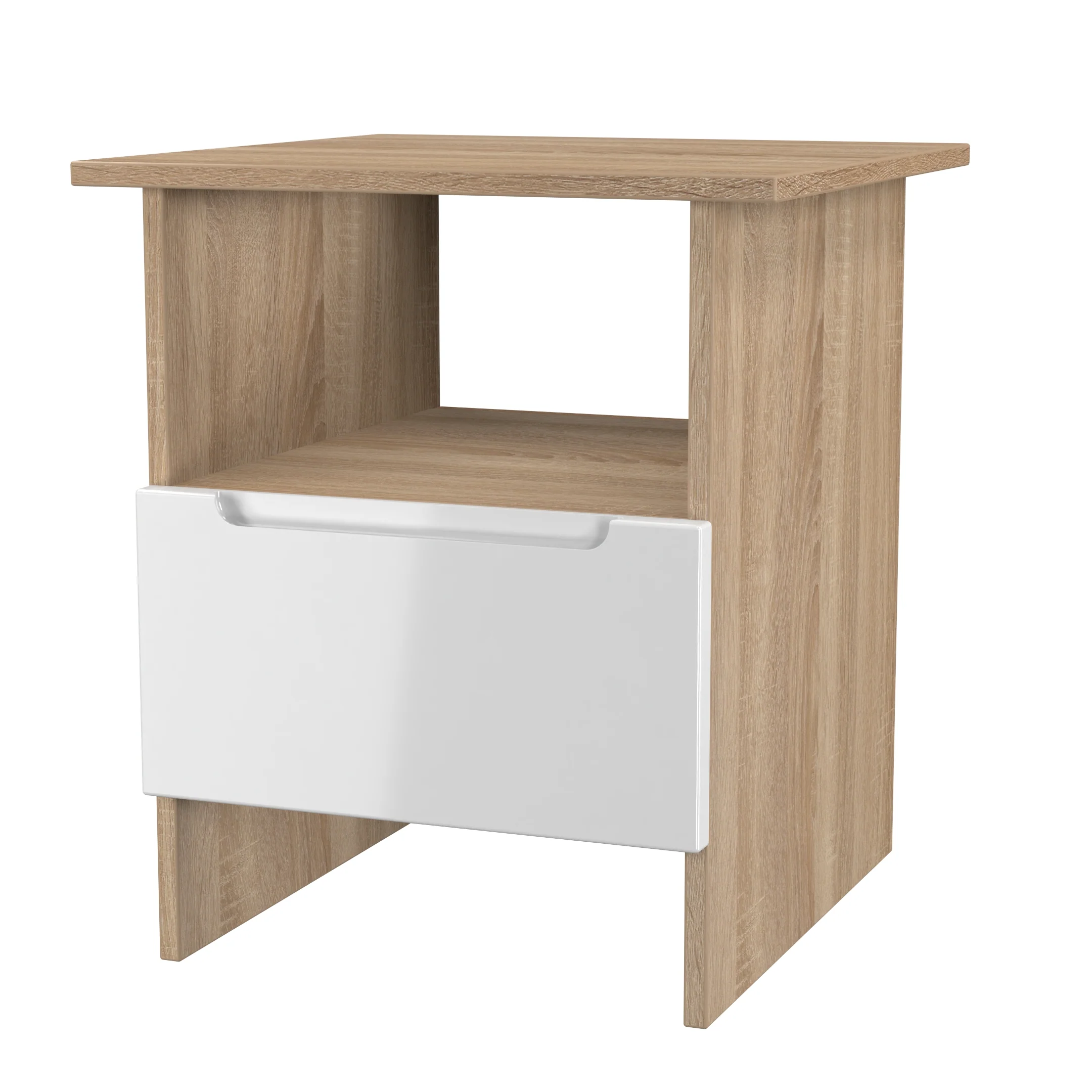 Milan Bottom Drawer Lamp Table in White Gloss & Bardolino Oak - Ready Assembled - Image 4